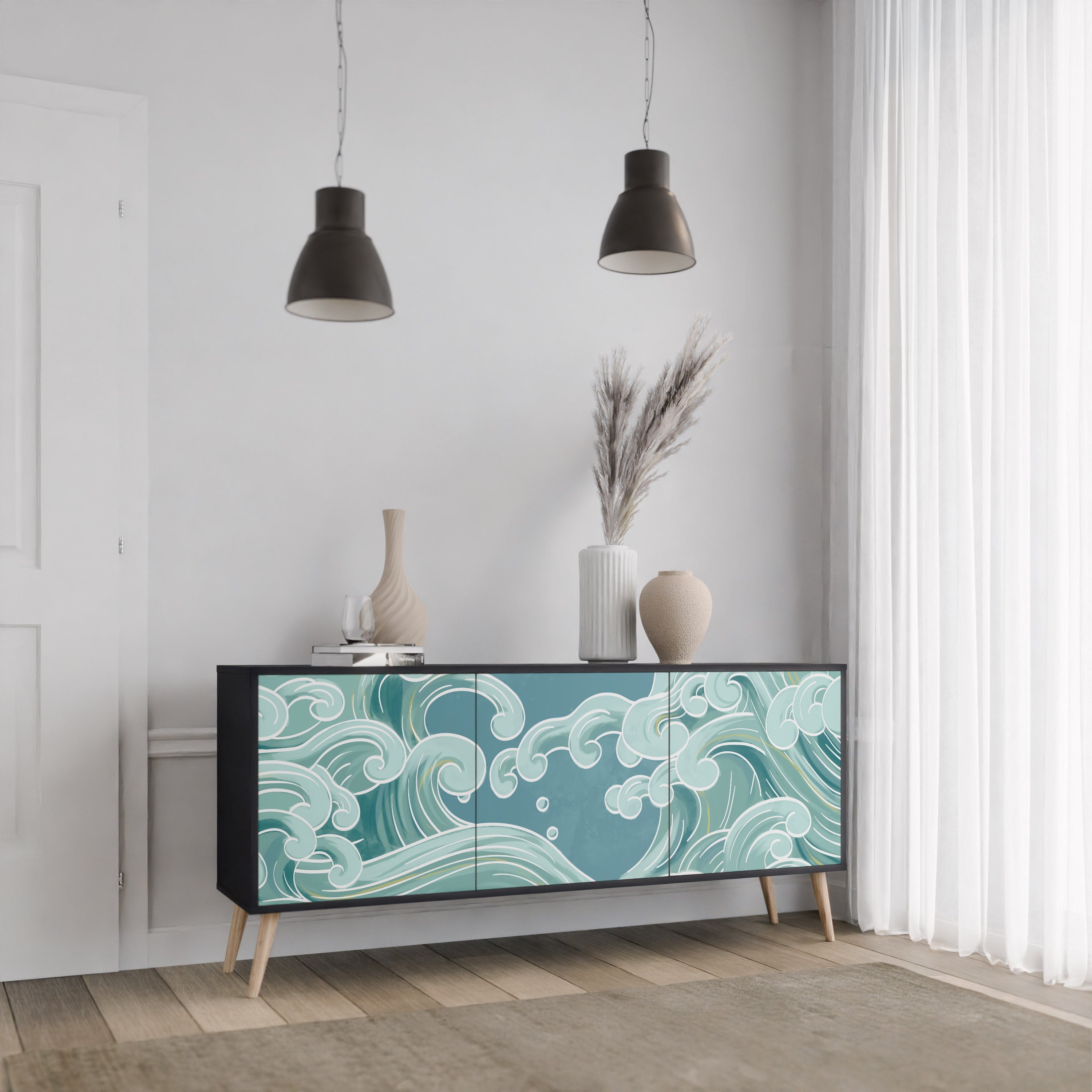 Buffet 3 portes ASIAN SWAY finition noire