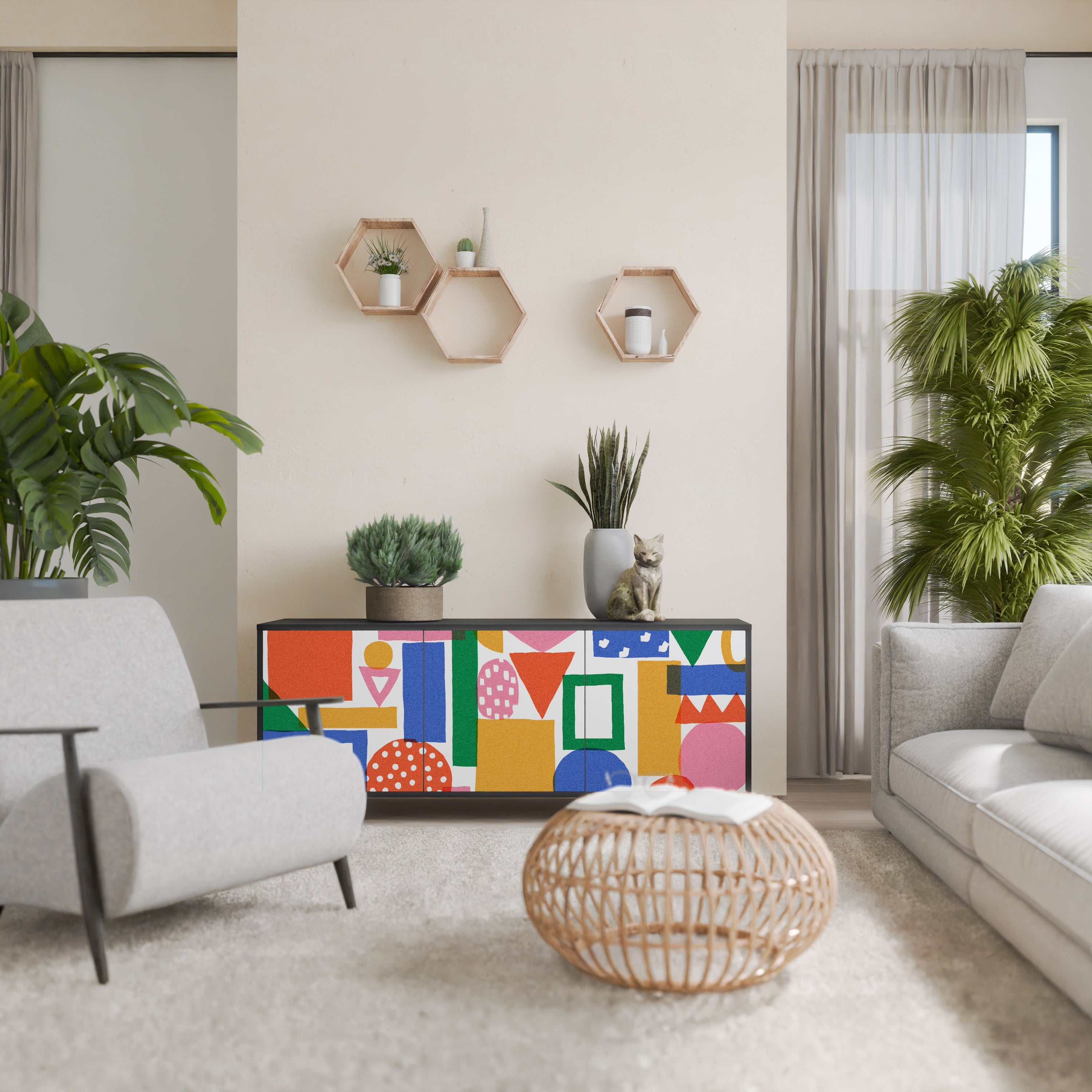 Buffet 3 portes GEOMETRIC GLIMMER en finition noire