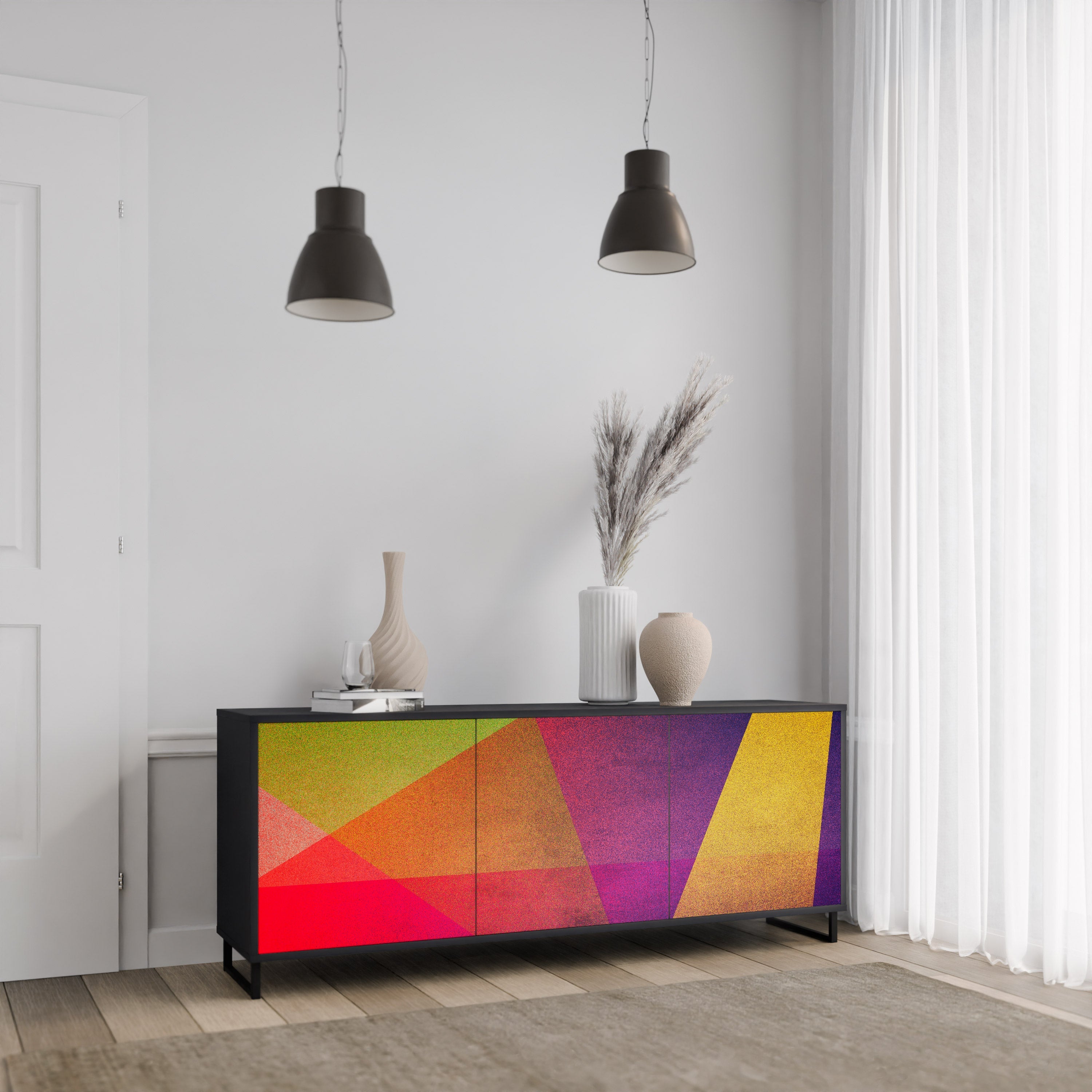 Buffet 3 portes VIVID GEOMETRY en finition noire
