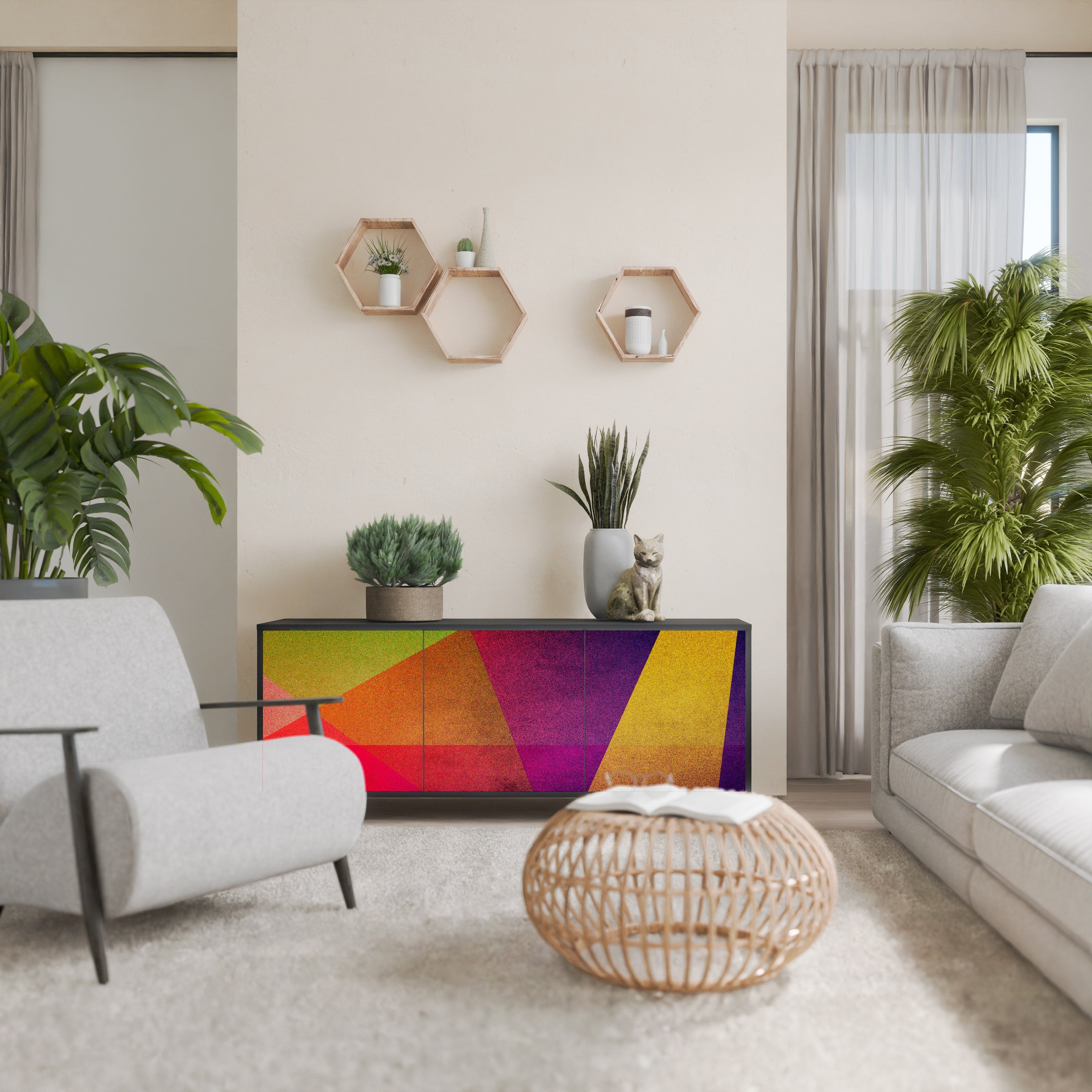 Buffet 3 portes VIVID GEOMETRY en finition noire