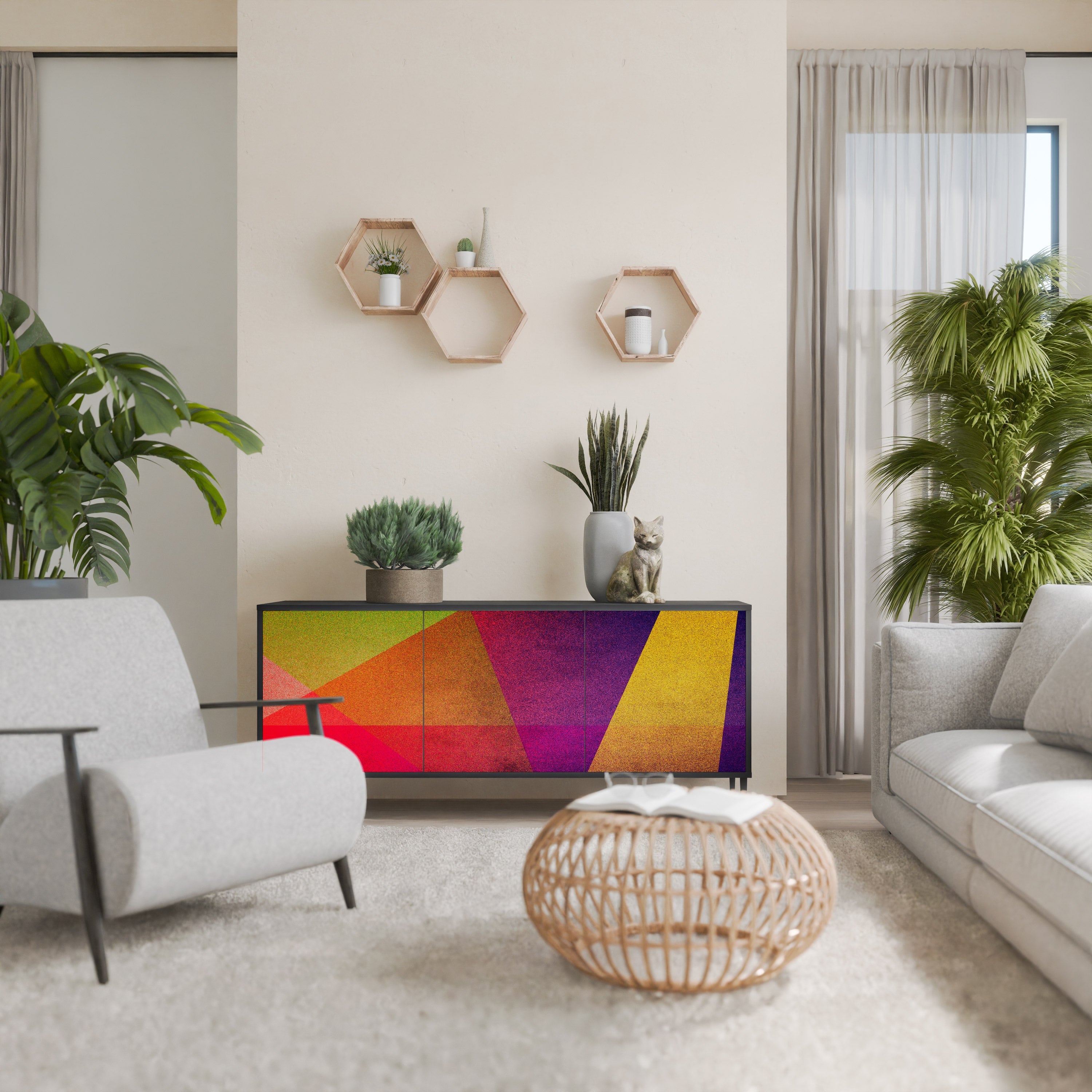 Buffet 3 portes VIVID GEOMETRY en finition noire