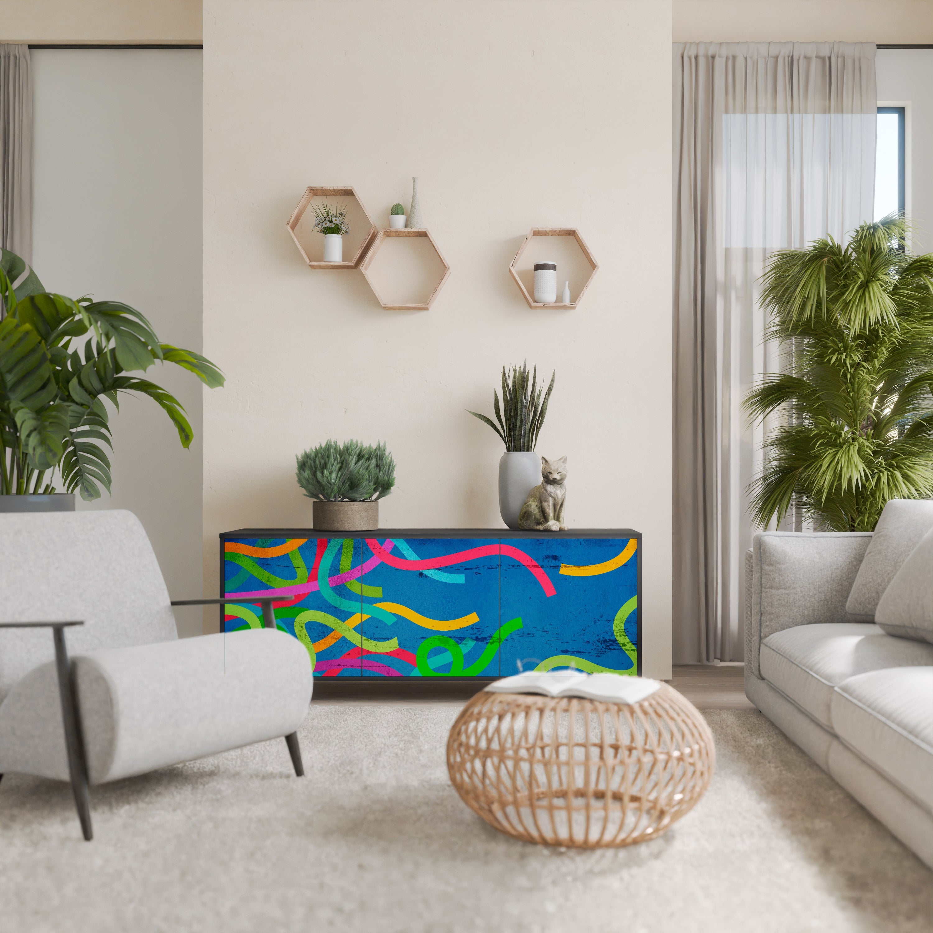 Buffet 3 portes STREAMER TANGLE finition noire