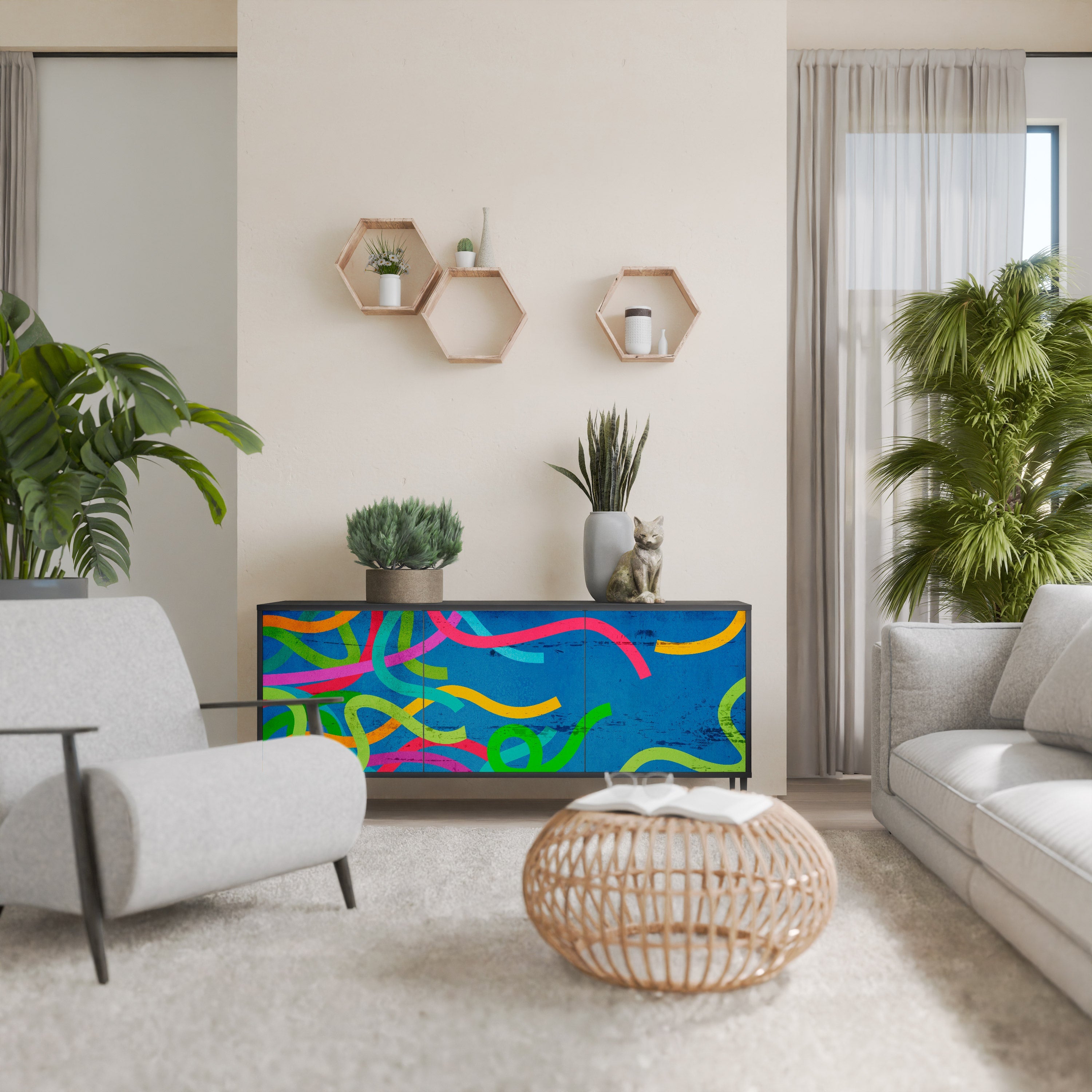 Buffet 3 portes STREAMER TANGLE finition noire