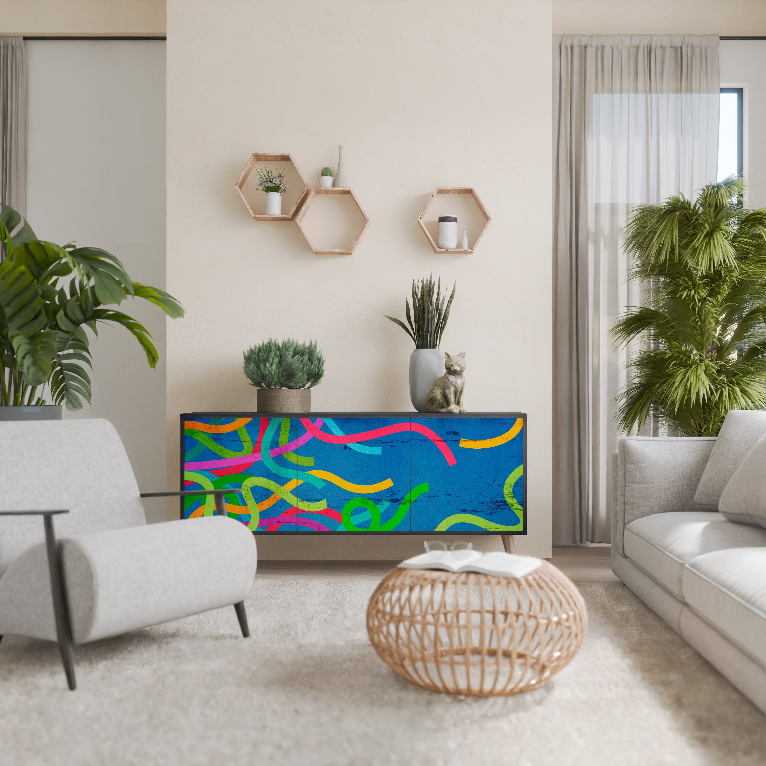 Buffet 3 portes STREAMER TANGLE finition noire