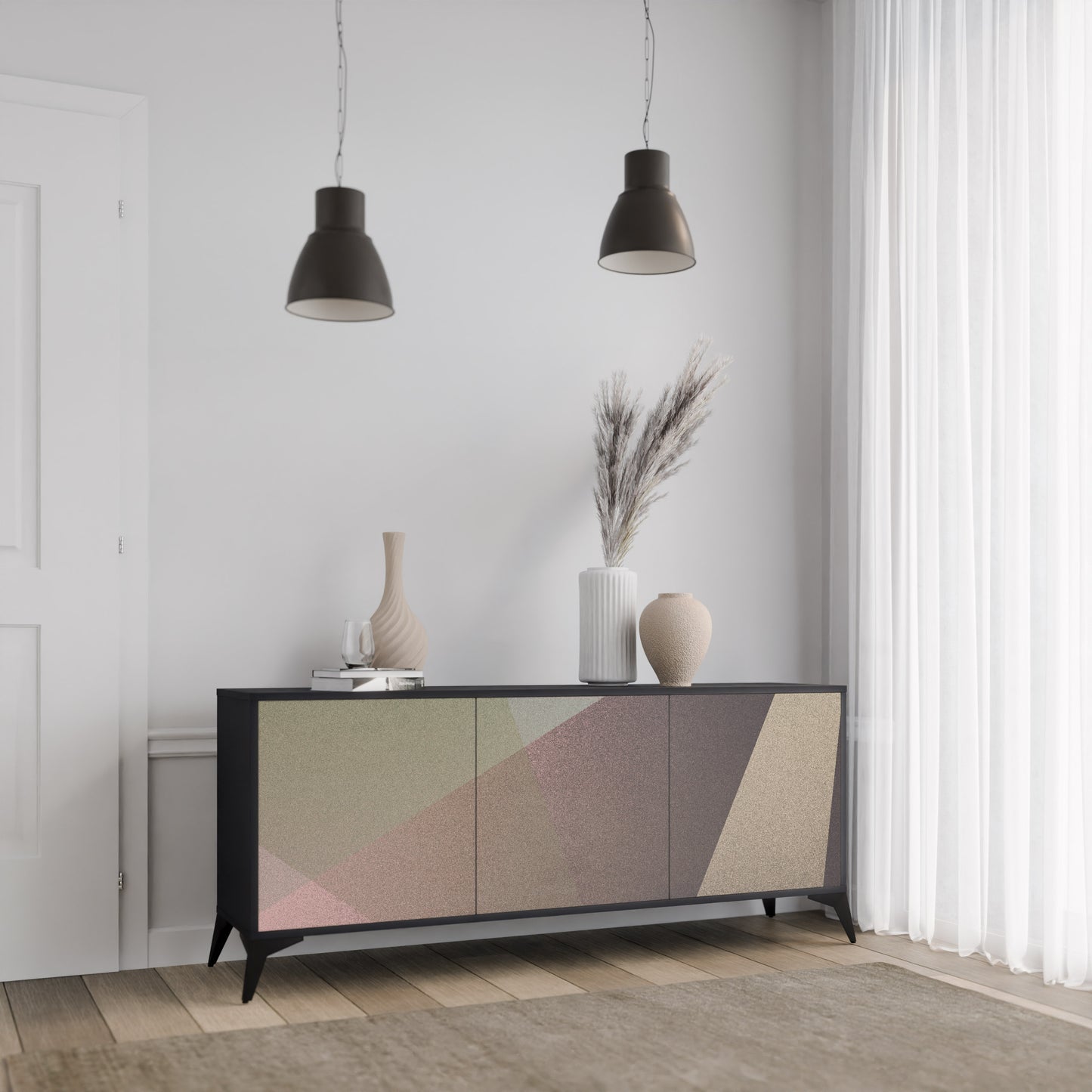 BEIGE GEOMETRY 3-Door Sideboard