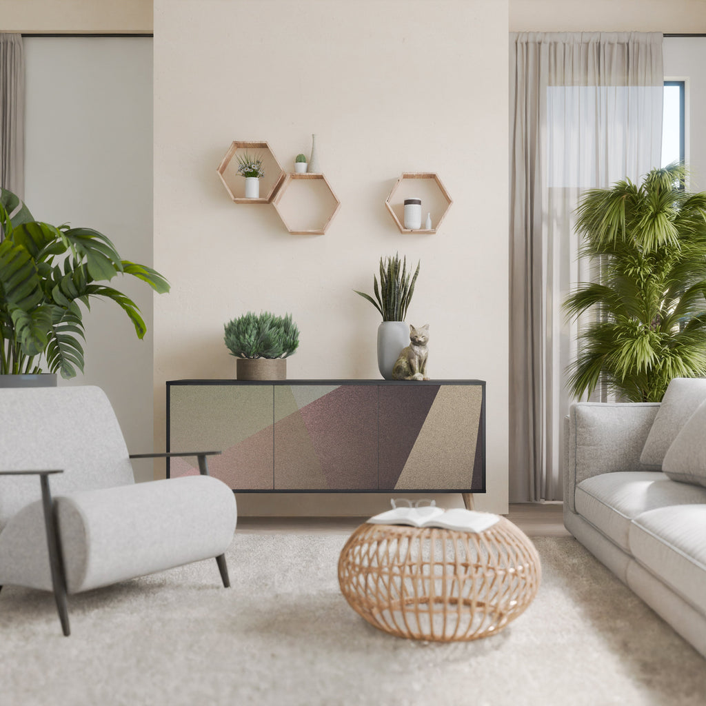 Buffet 3 portes BEIGE GEOMETRY finition noire