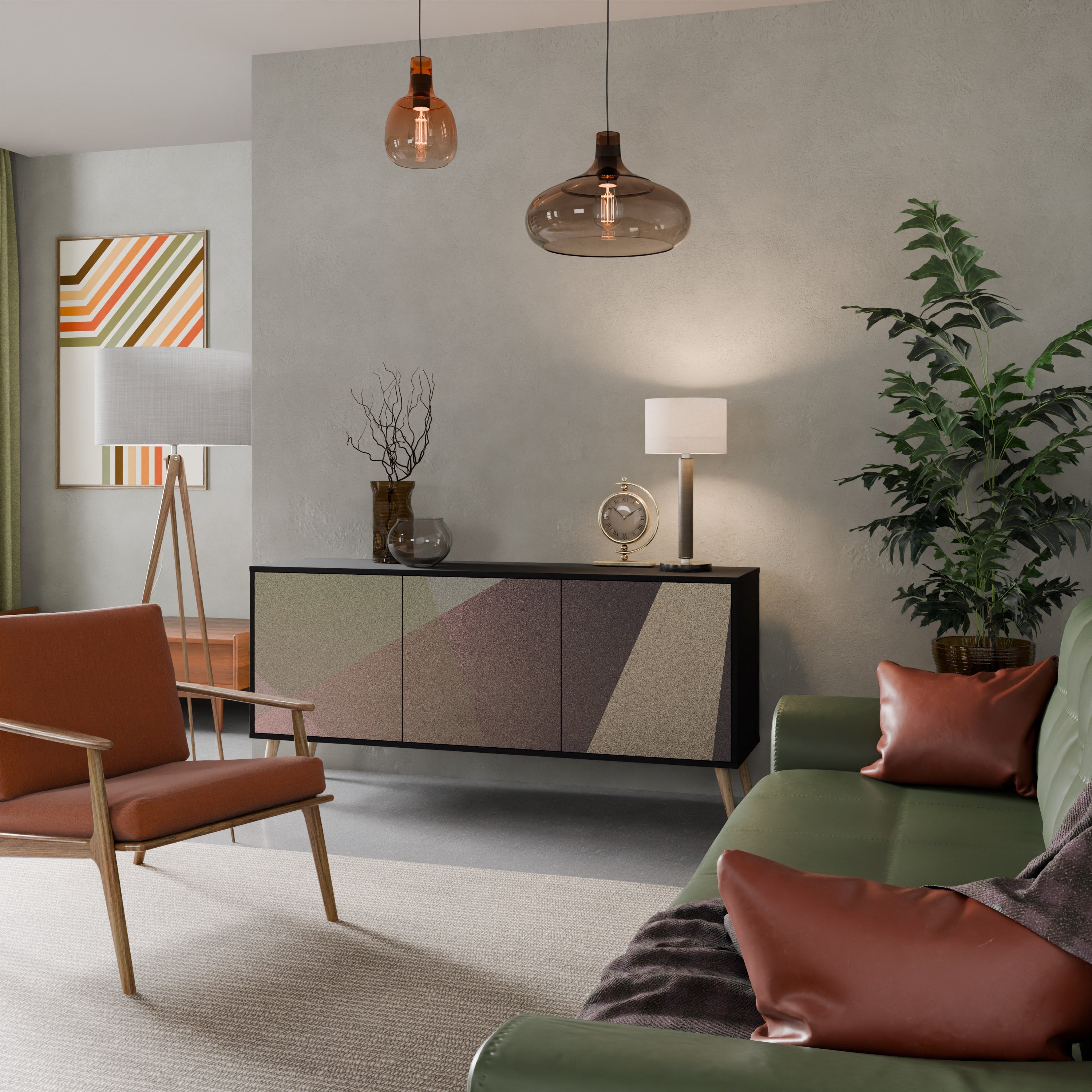 Buffet 3 portes BEIGE GEOMETRY finition noire