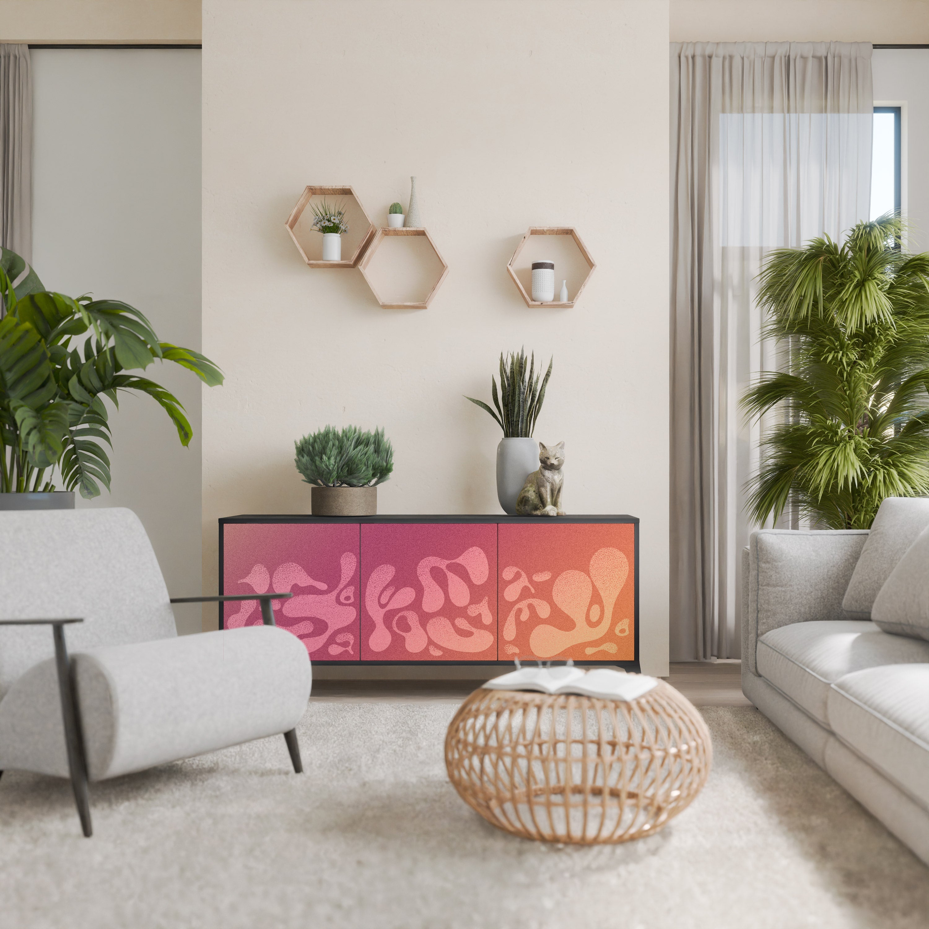 Buffet 3 portes IRREGULAR PINK finition noire