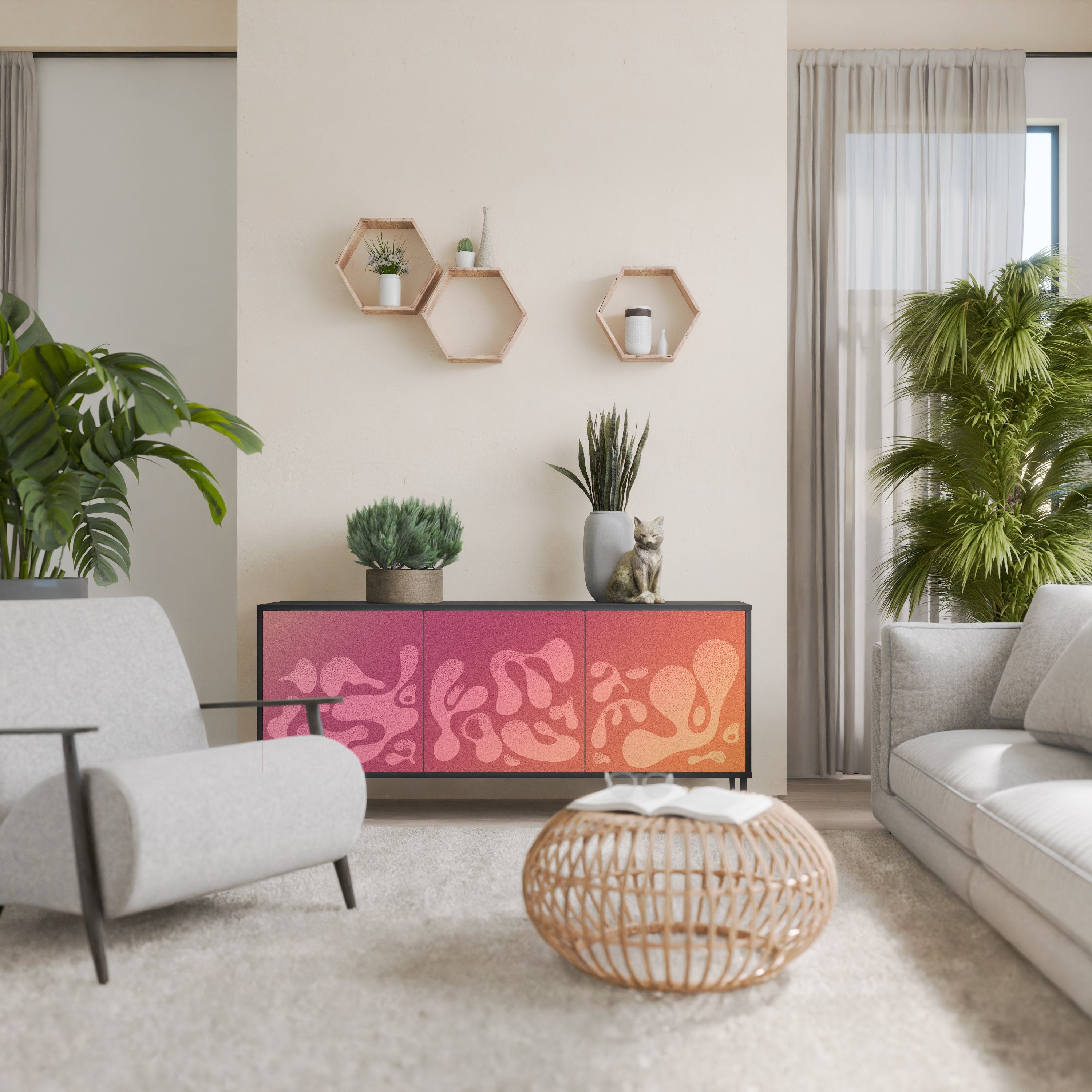 Buffet 3 portes IRREGULAR PINK finition noire