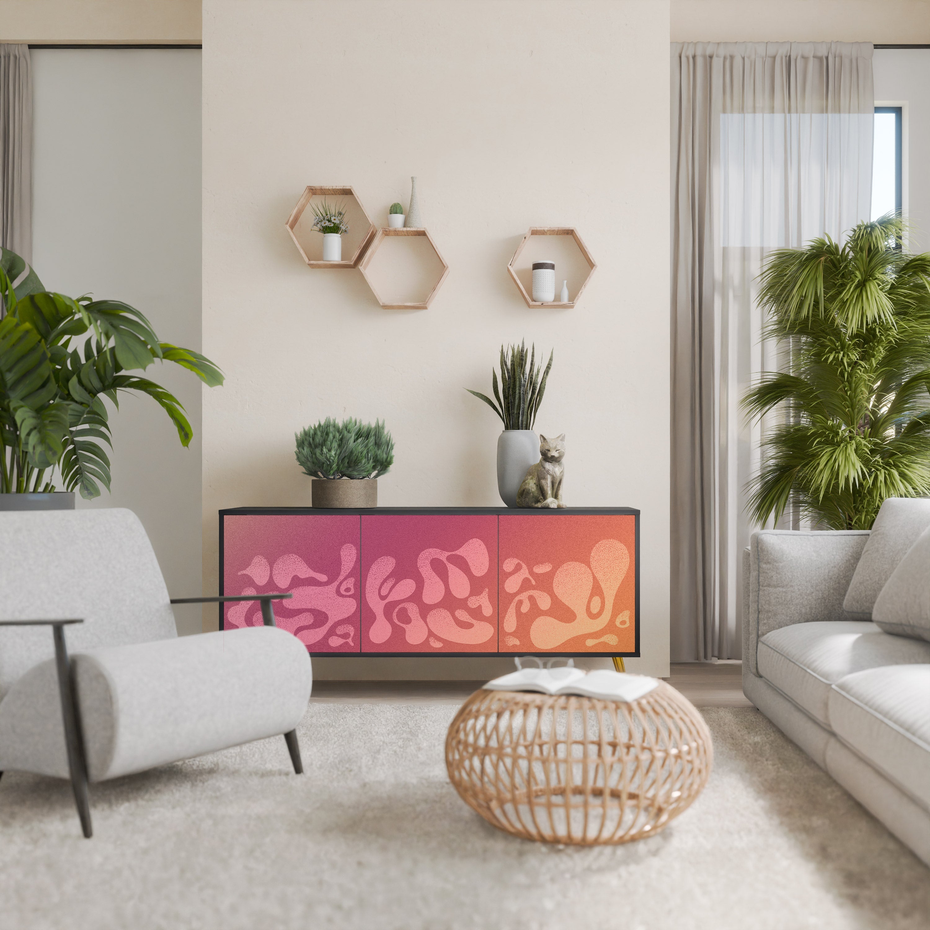 Buffet 3 portes IRREGULAR PINK finition noire