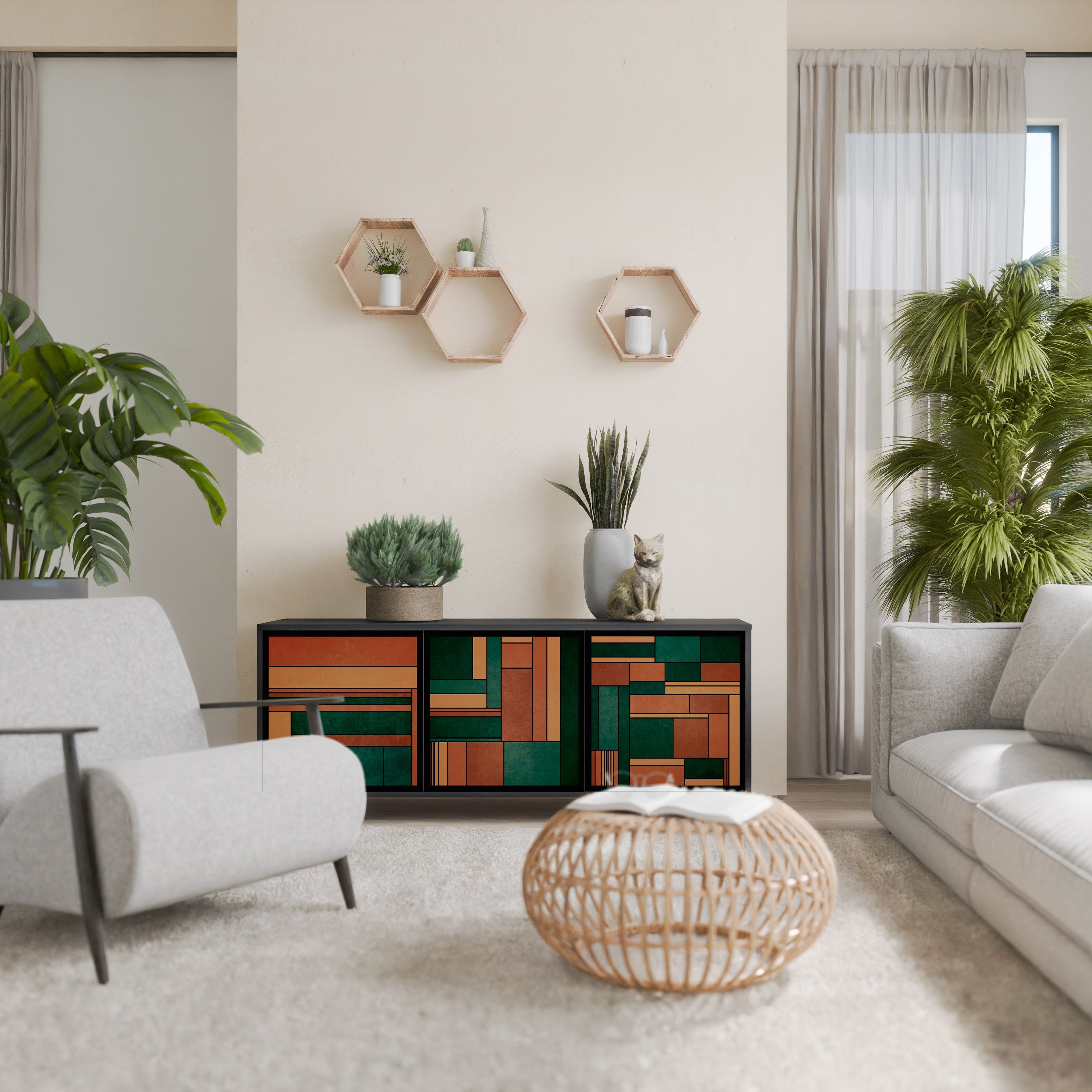 Buffet 3 portes EARTHY FIGURES en finition noire