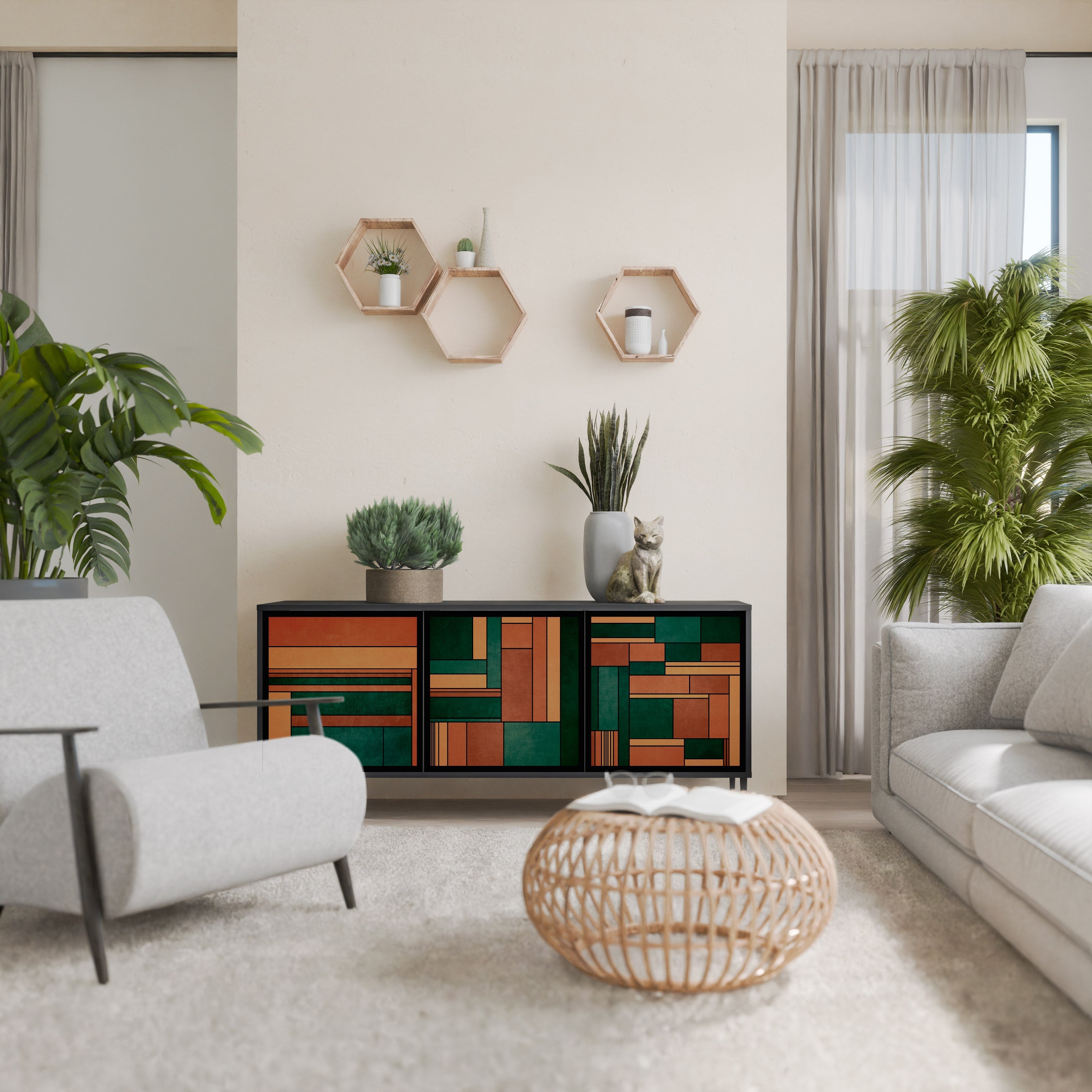 Buffet 3 portes EARTHY FIGURES en finition noire