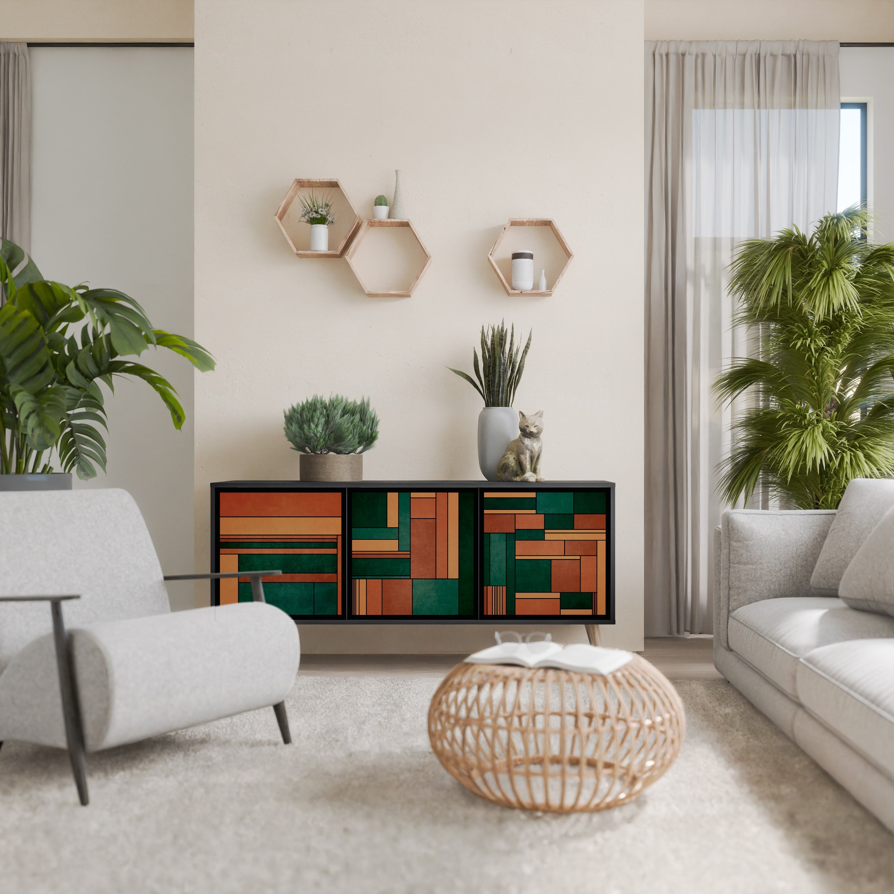 Buffet 3 portes EARTHY FIGURES en finition noire