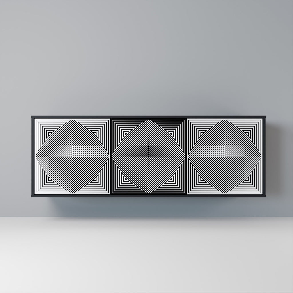 Buffet 3 portes POLYGON ILLUSION finition noire