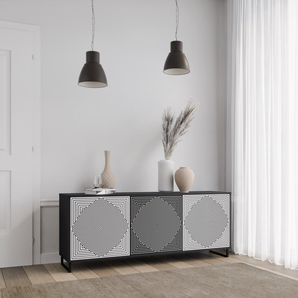 Buffet 3 portes POLYGON ILLUSION finition noire