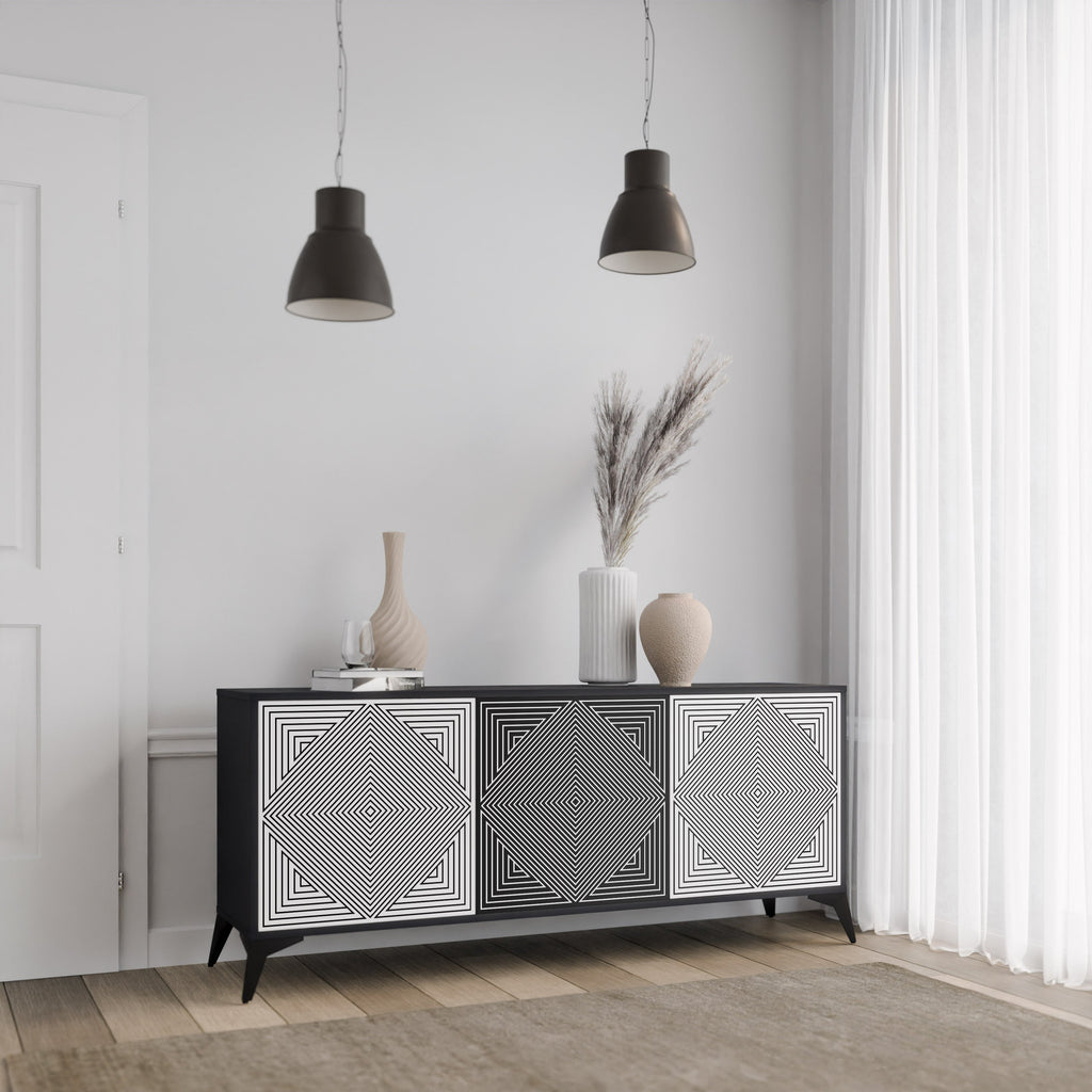 Buffet 3 portes POLYGON ILLUSION finition noire