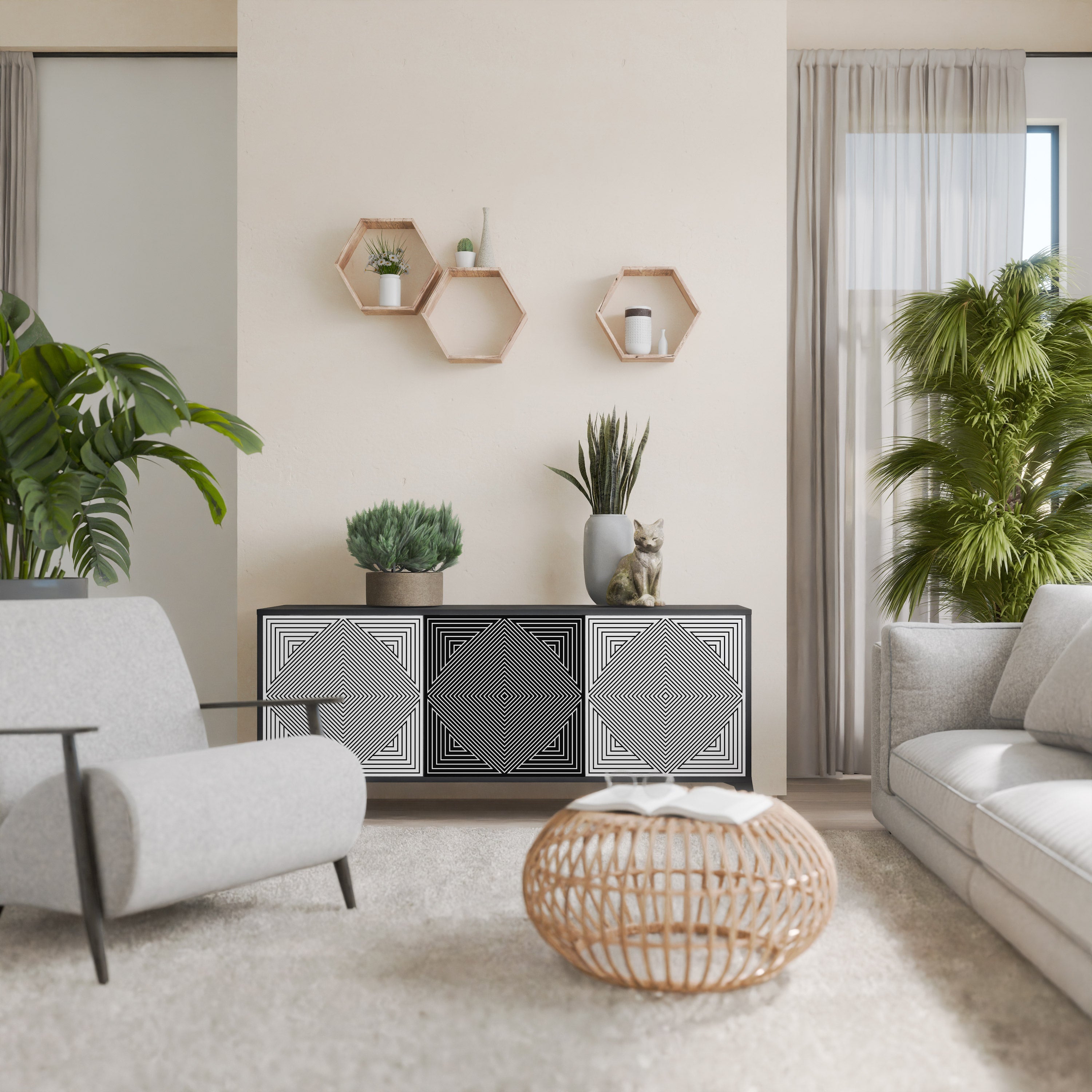 Buffet 3 portes POLYGON ILLUSION finition noire