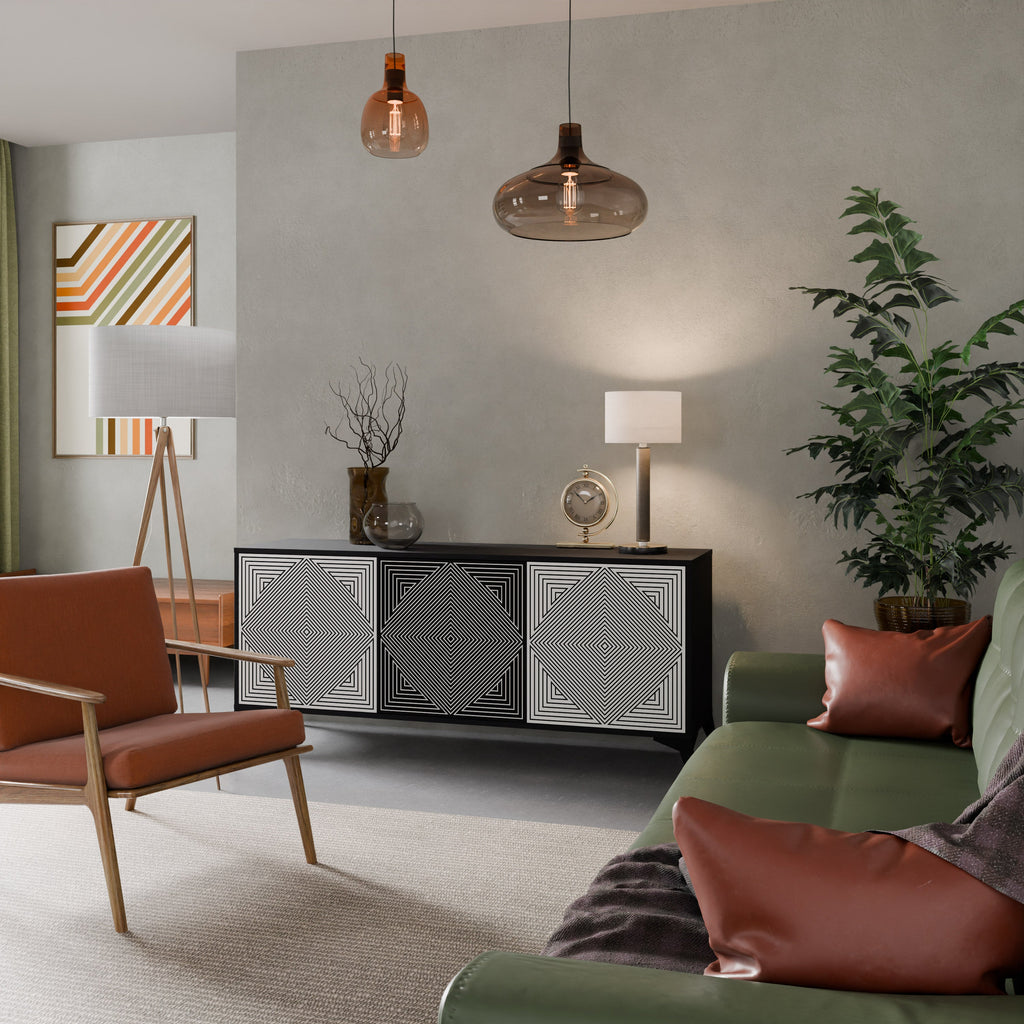 Buffet 3 portes POLYGON ILLUSION finition noire