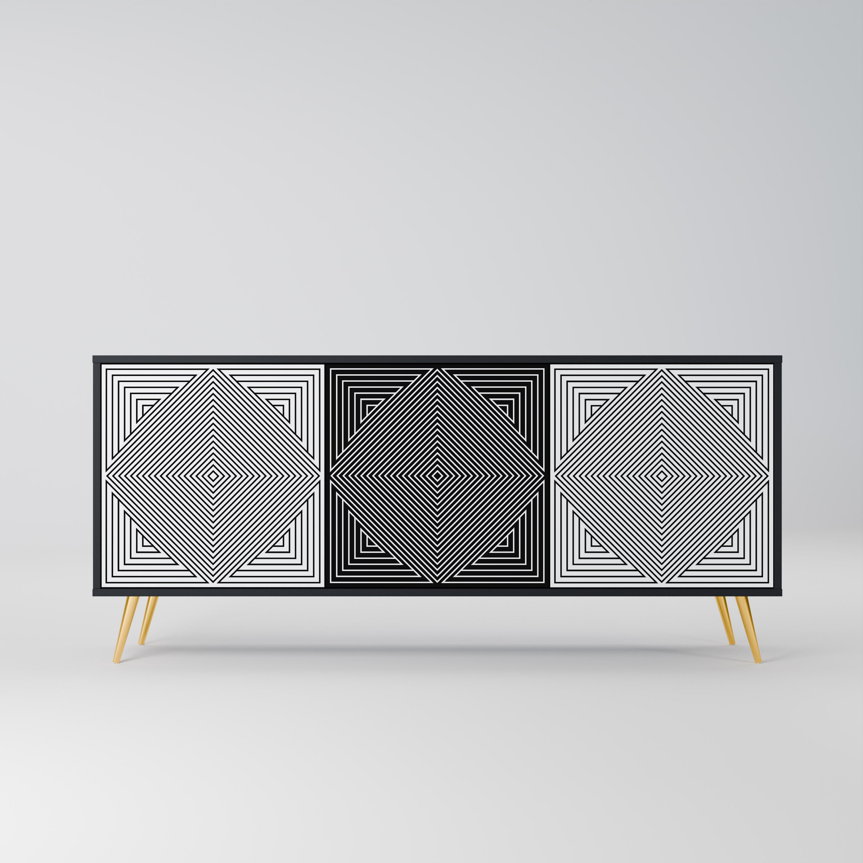 Buffet 3 portes POLYGON ILLUSION finition noire