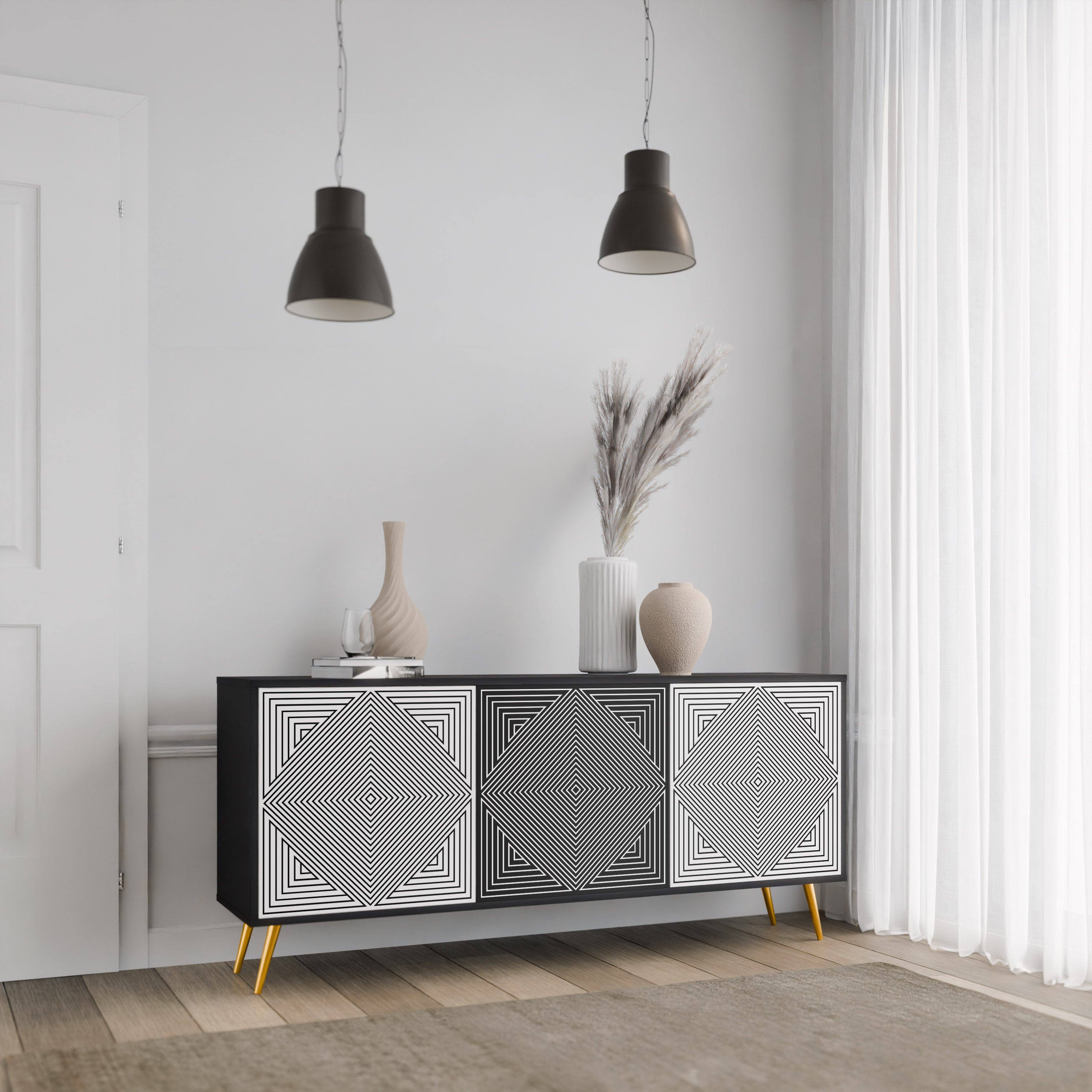 Buffet 3 portes POLYGON ILLUSION finition noire