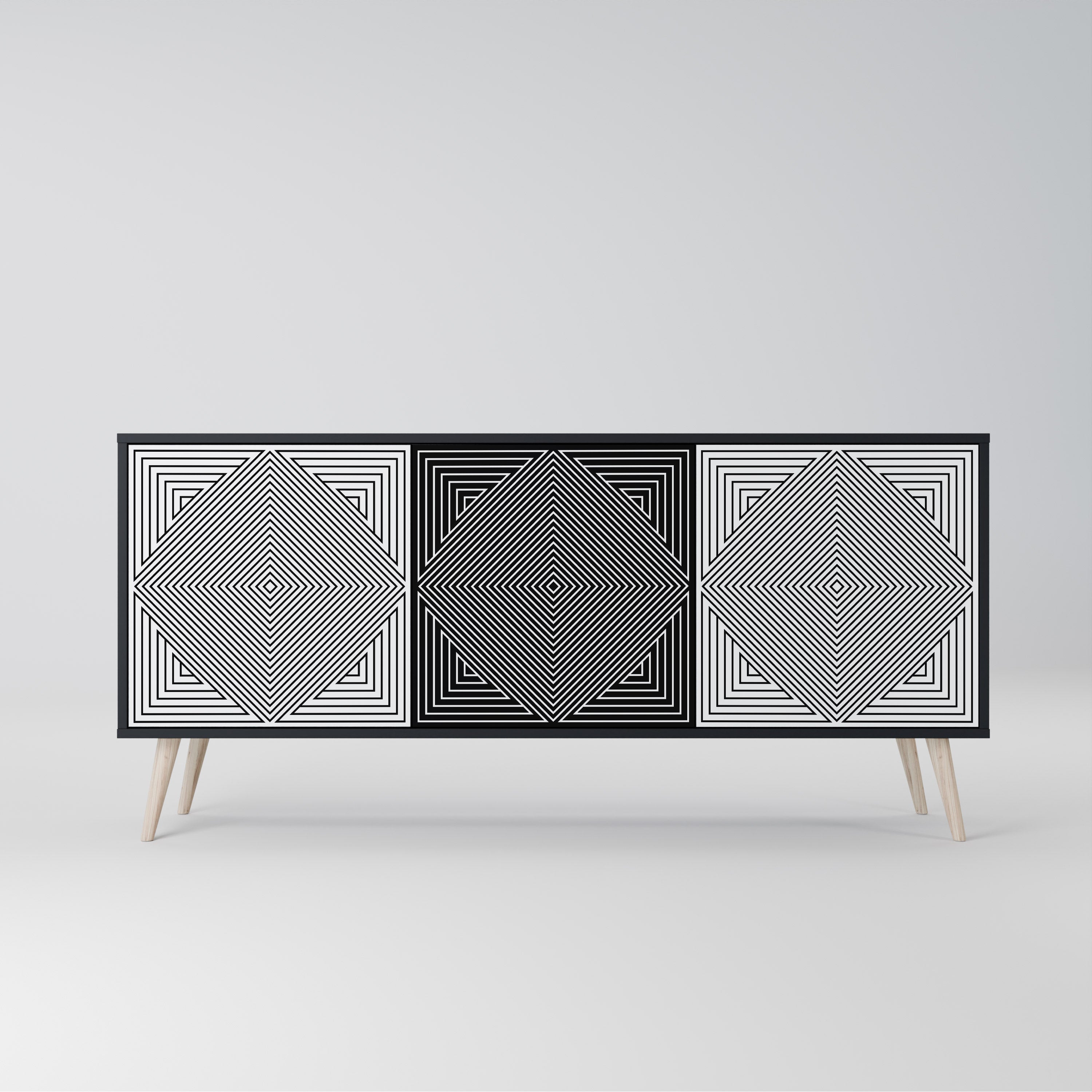 Buffet 3 portes POLYGON ILLUSION finition noire