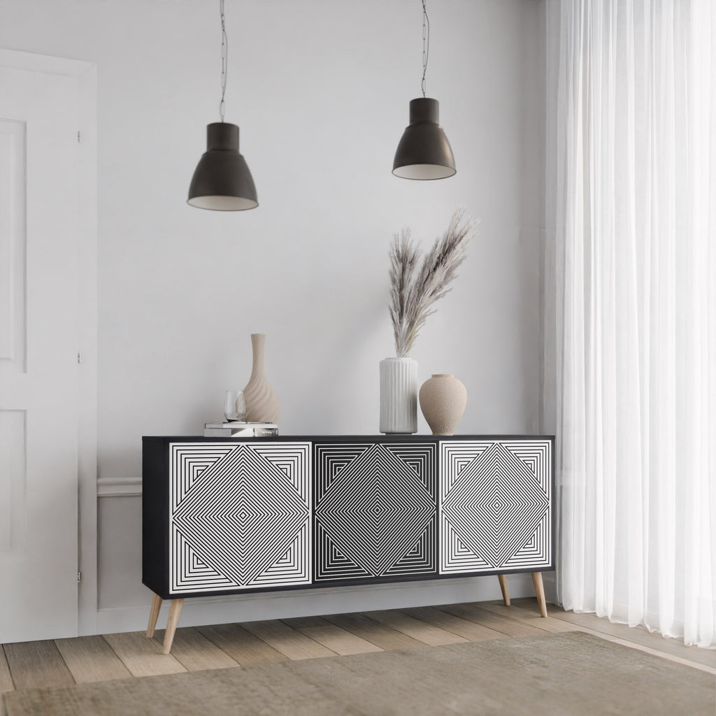 Buffet 3 portes POLYGON ILLUSION finition noire
