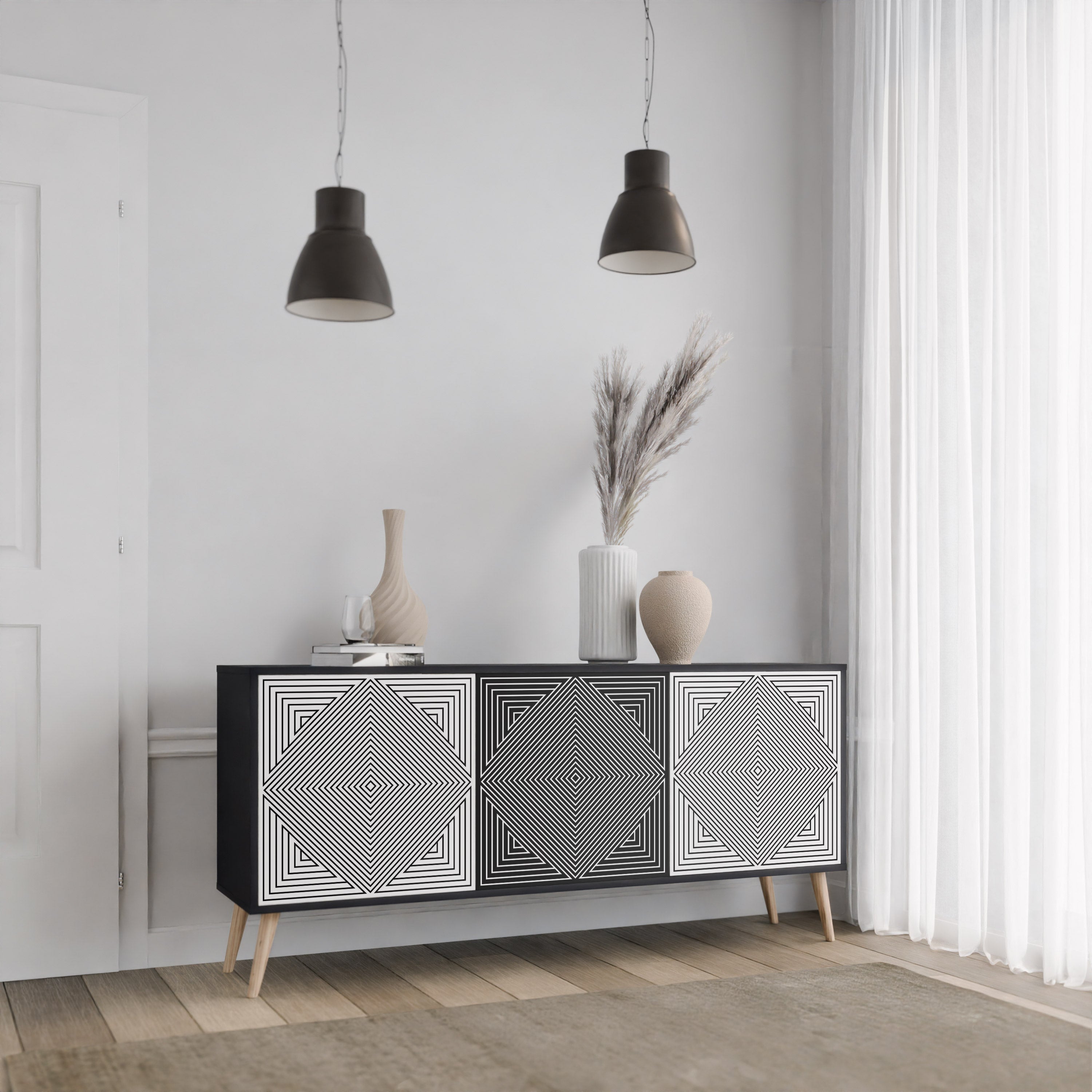 Buffet 3 portes POLYGON ILLUSION finition noire