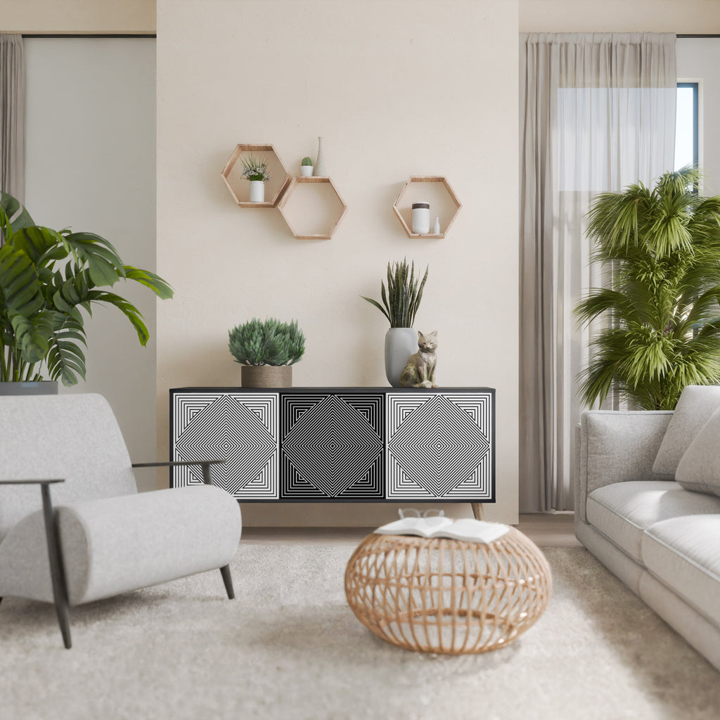 Buffet 3 portes POLYGON ILLUSION finition noire