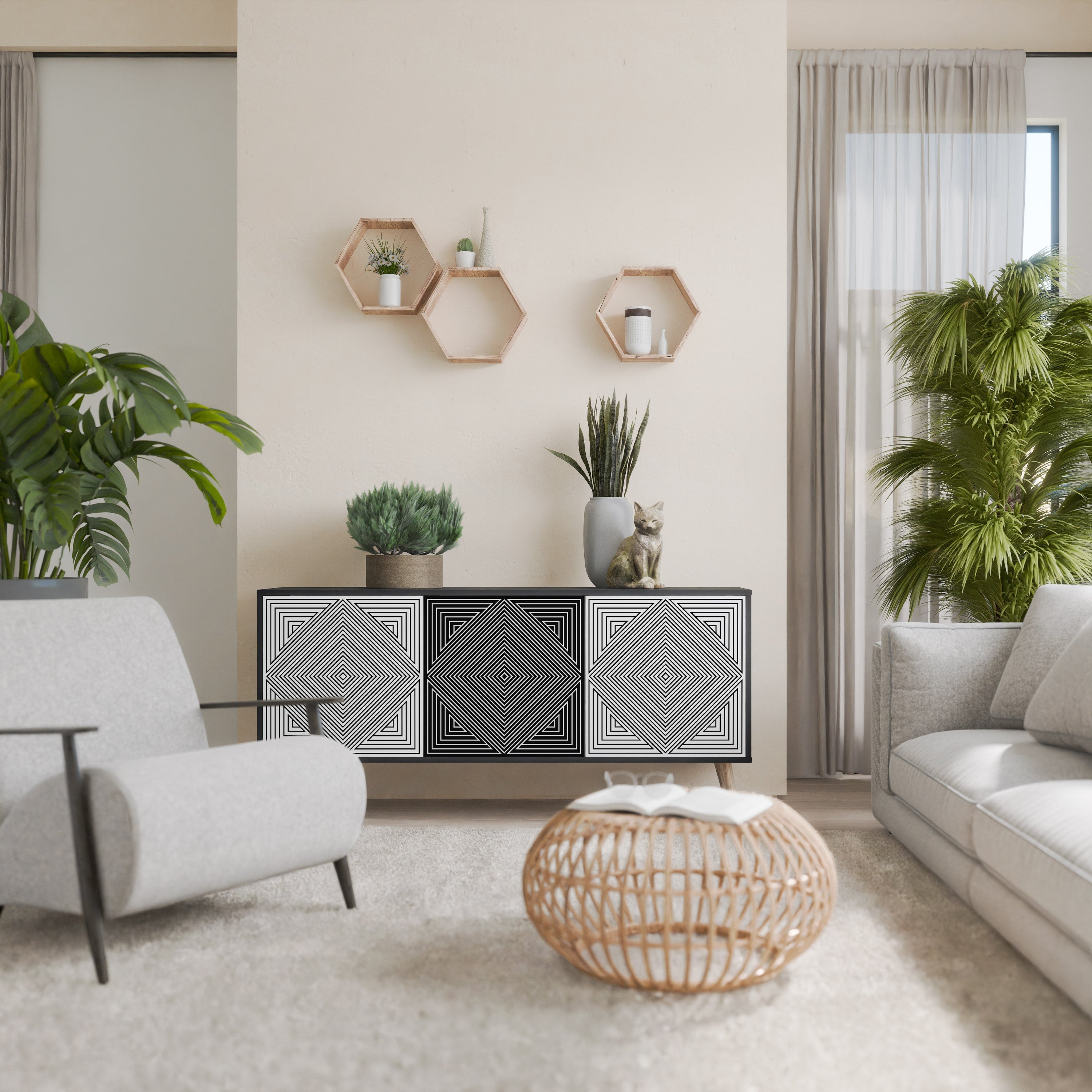 Buffet 3 portes POLYGON ILLUSION finition noire