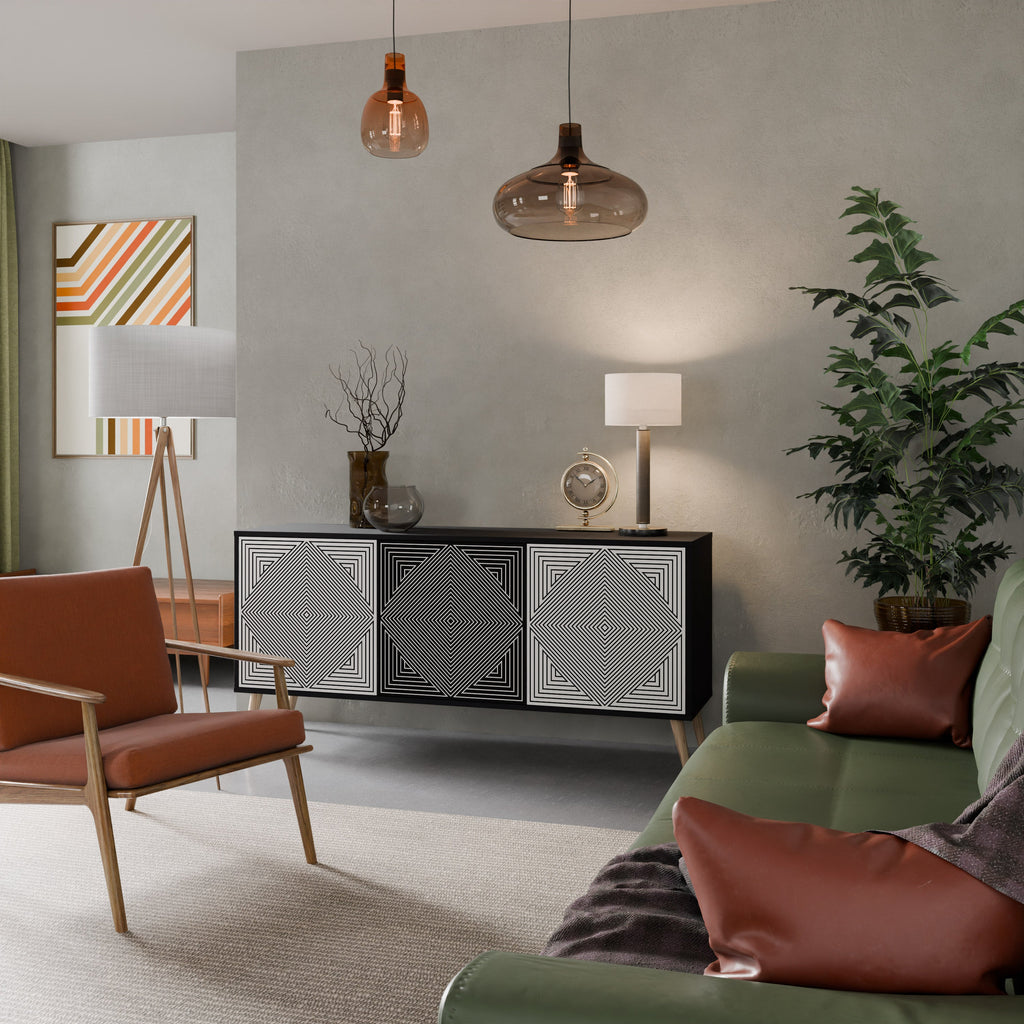 Buffet 3 portes POLYGON ILLUSION finition noire