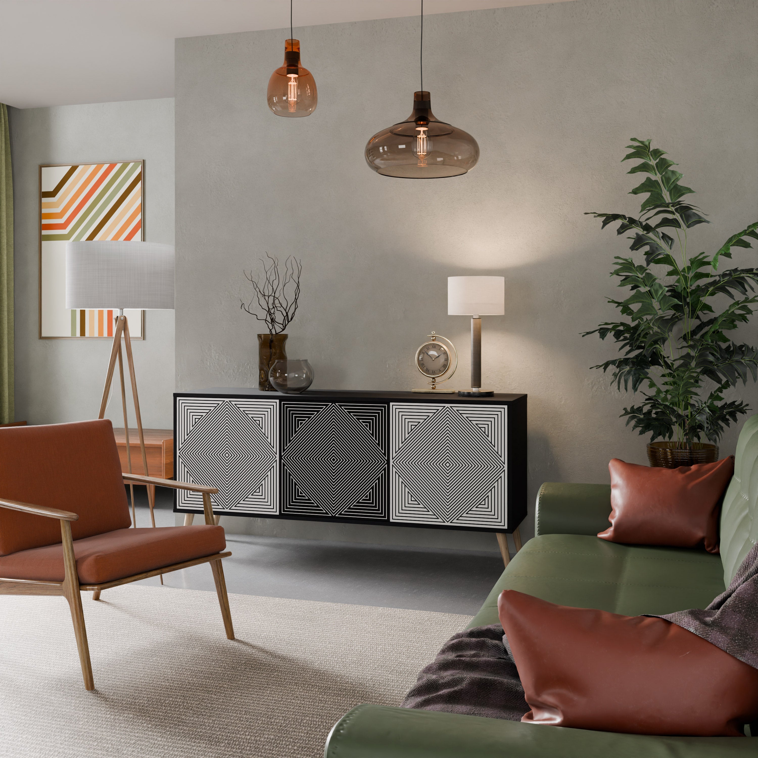 Buffet 3 portes POLYGON ILLUSION finition noire