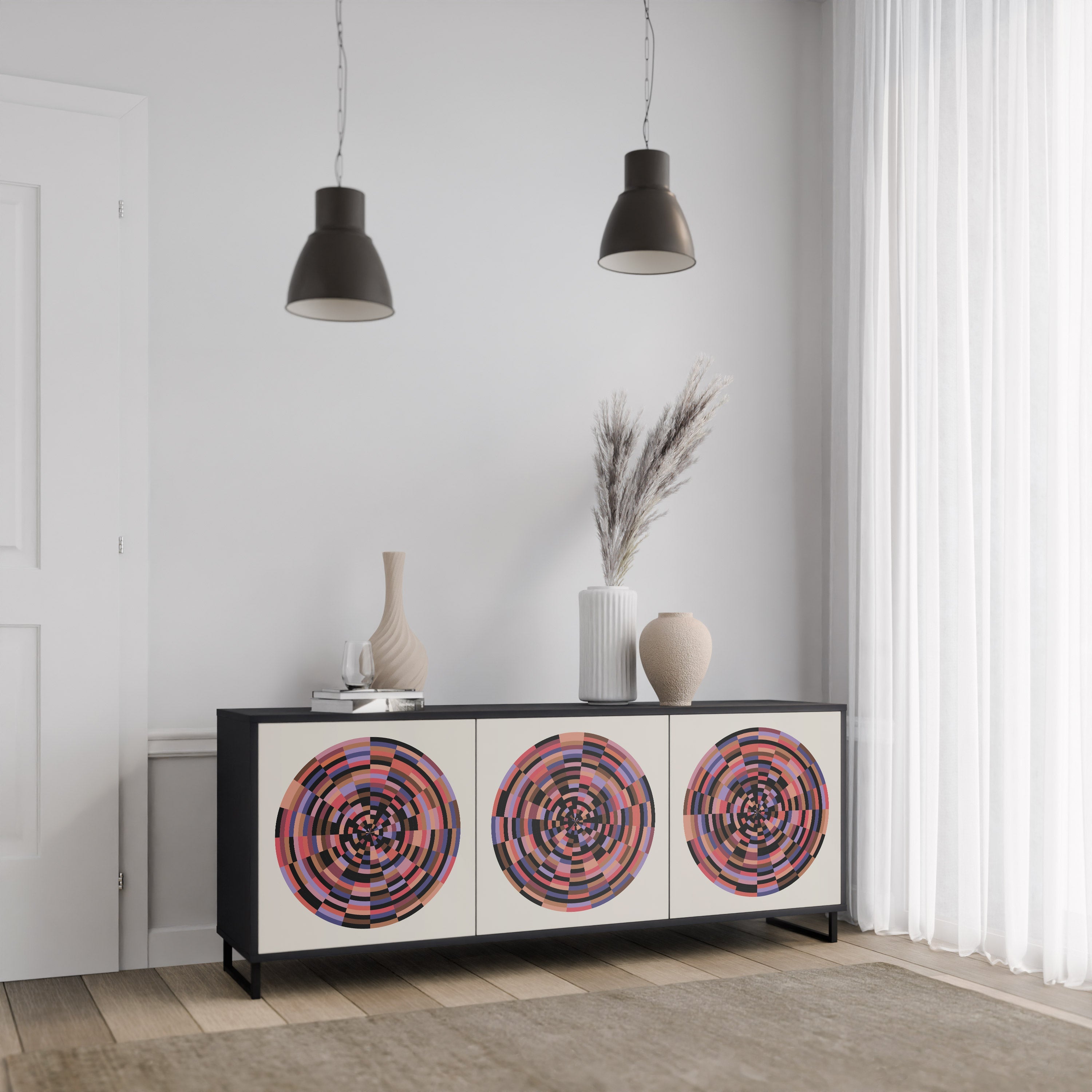Buffet 3 portes BROWN CIRCLES finition noire