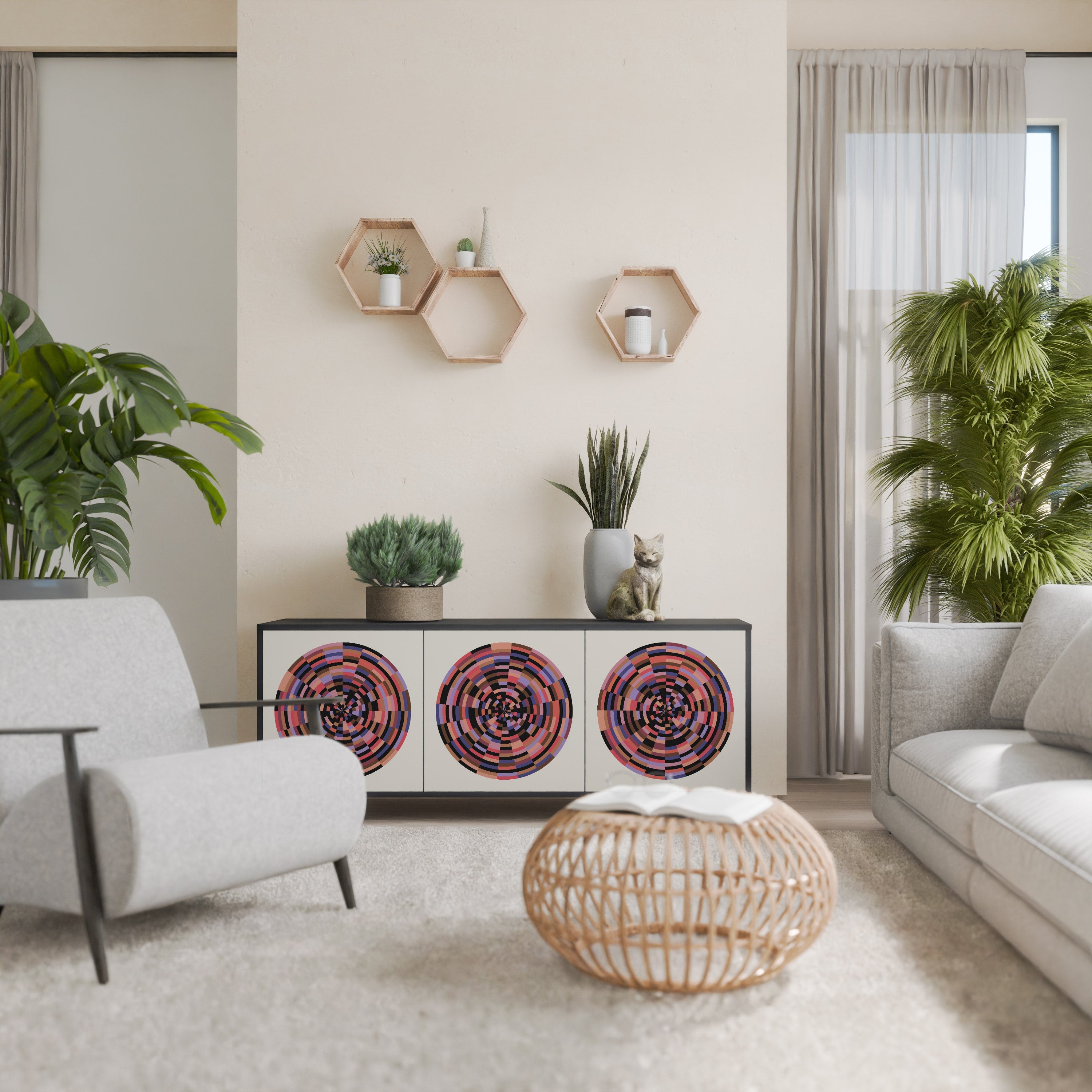 Buffet 3 portes BROWN CIRCLES finition noire