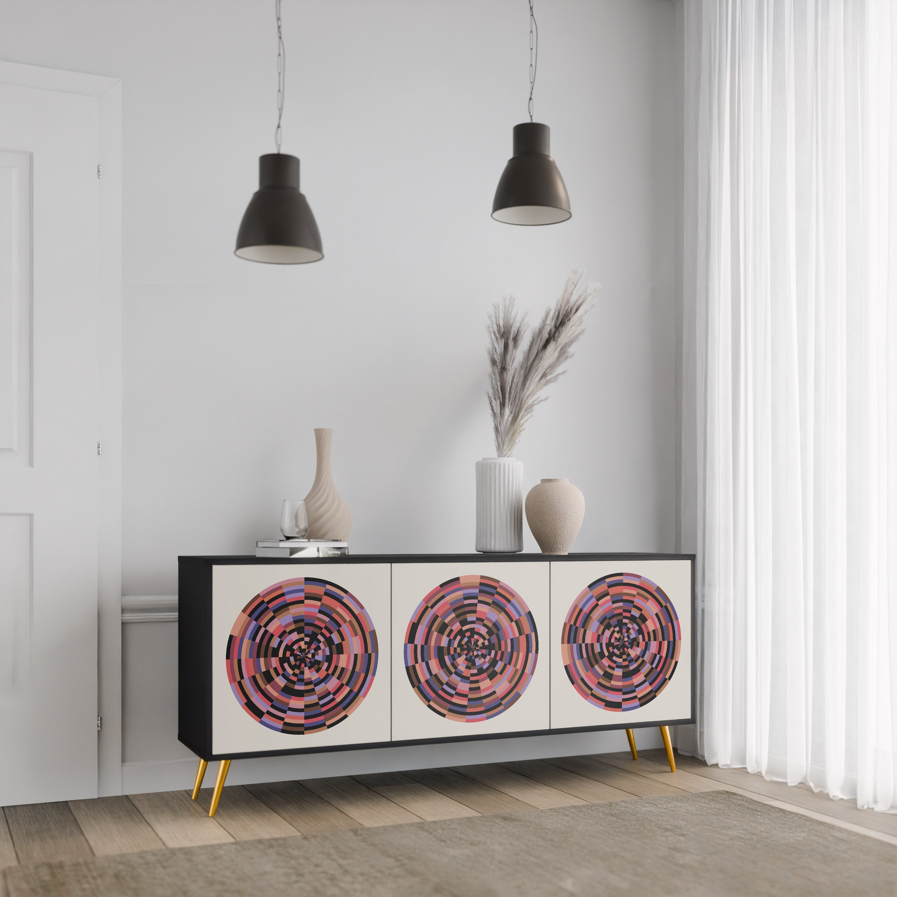 Buffet 3 portes BROWN CIRCLES finition noire