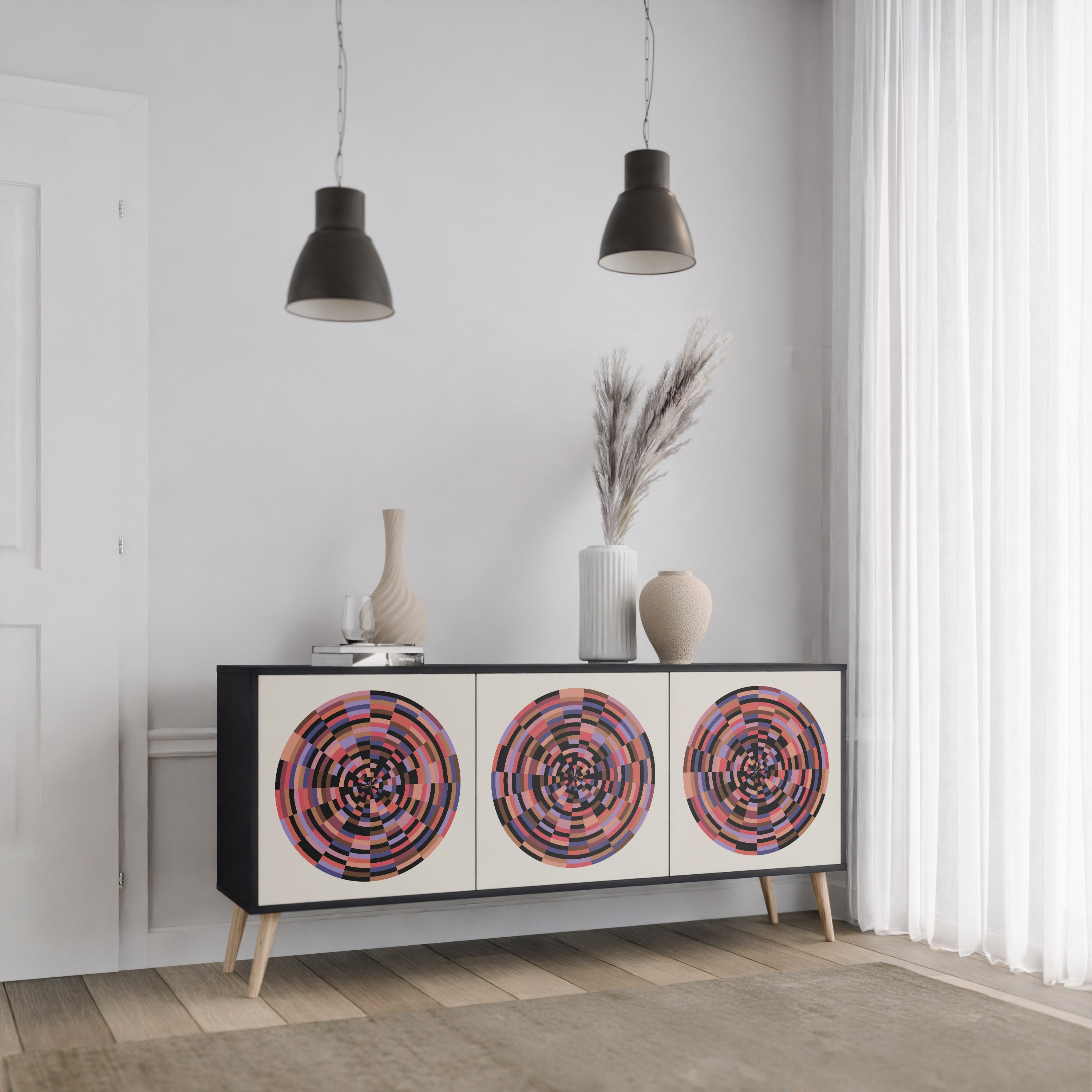 Buffet 3 portes BROWN CIRCLES finition noire