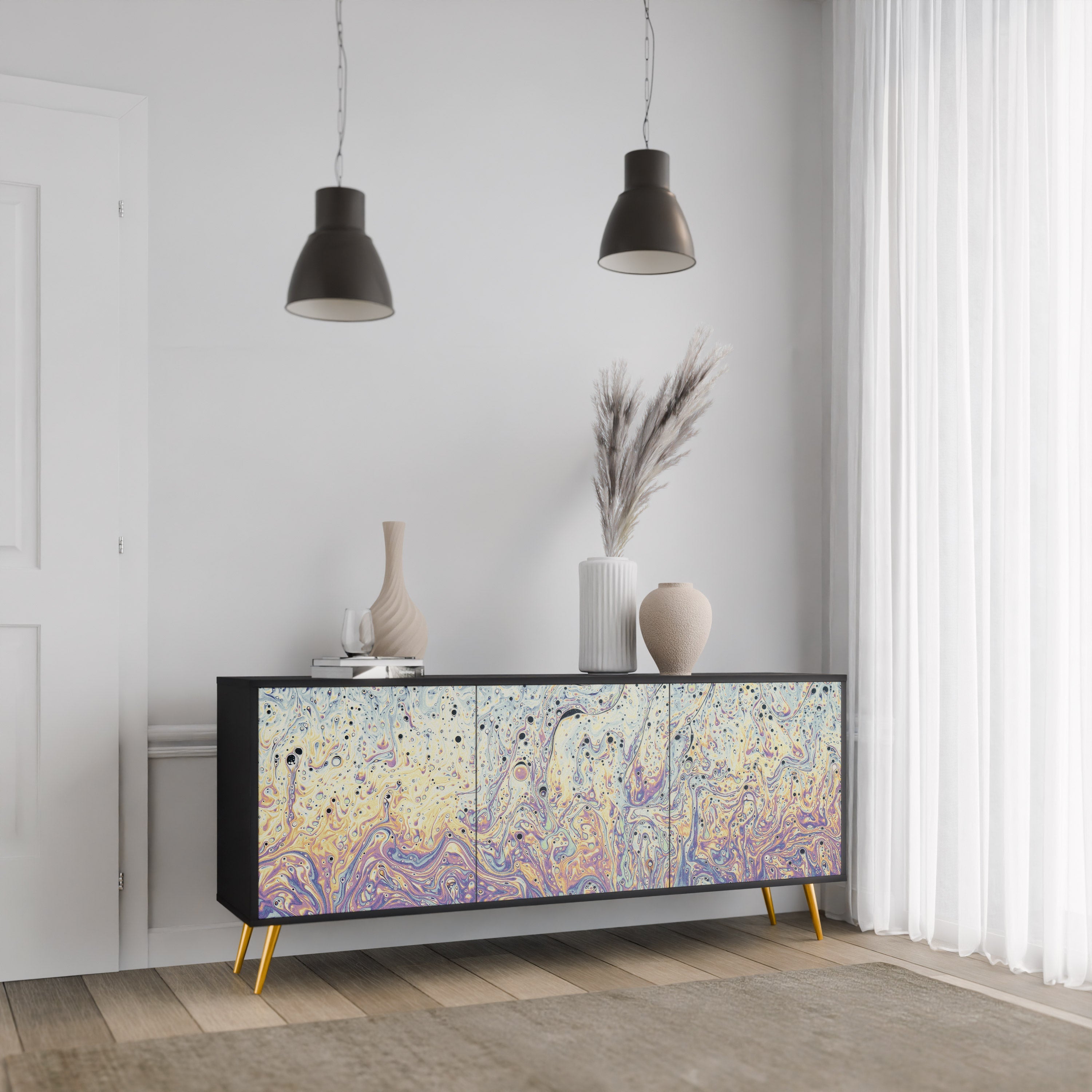 Buffet 3 portes MOSAIC OF COLORS en finition noire