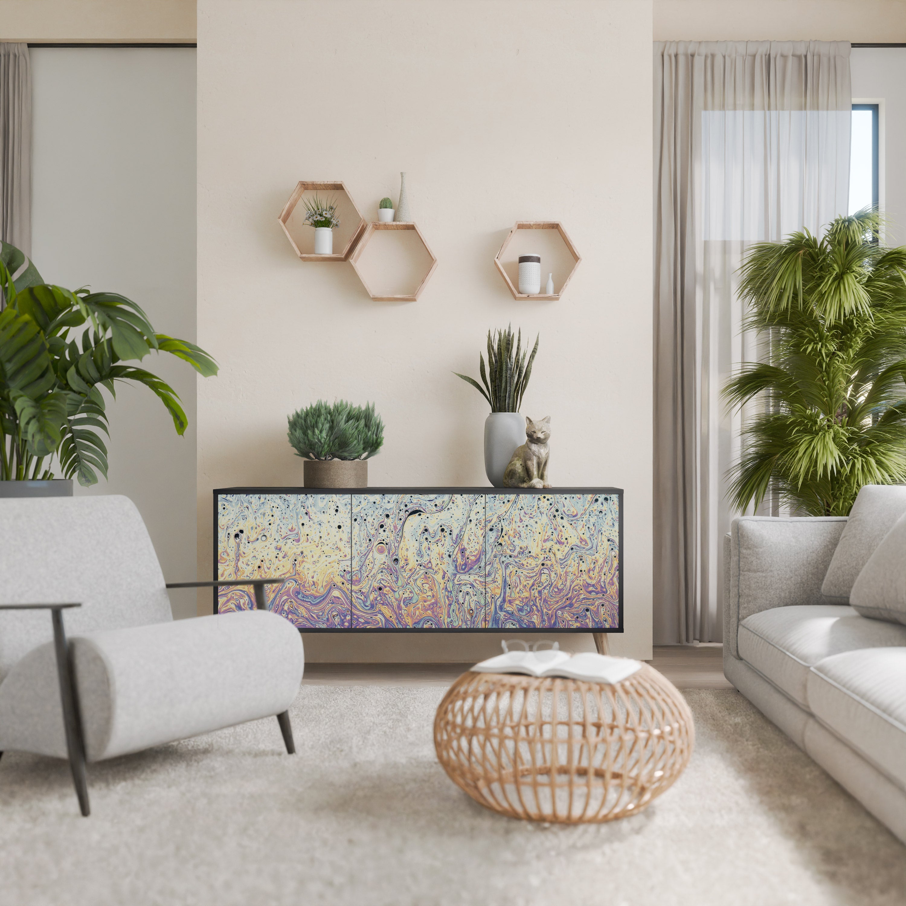 Buffet 3 portes MOSAIC OF COLORS en finition noire