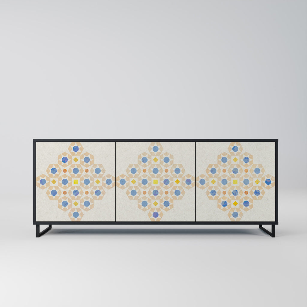 Buffet 3 portes à motifs Prisma, finition noire