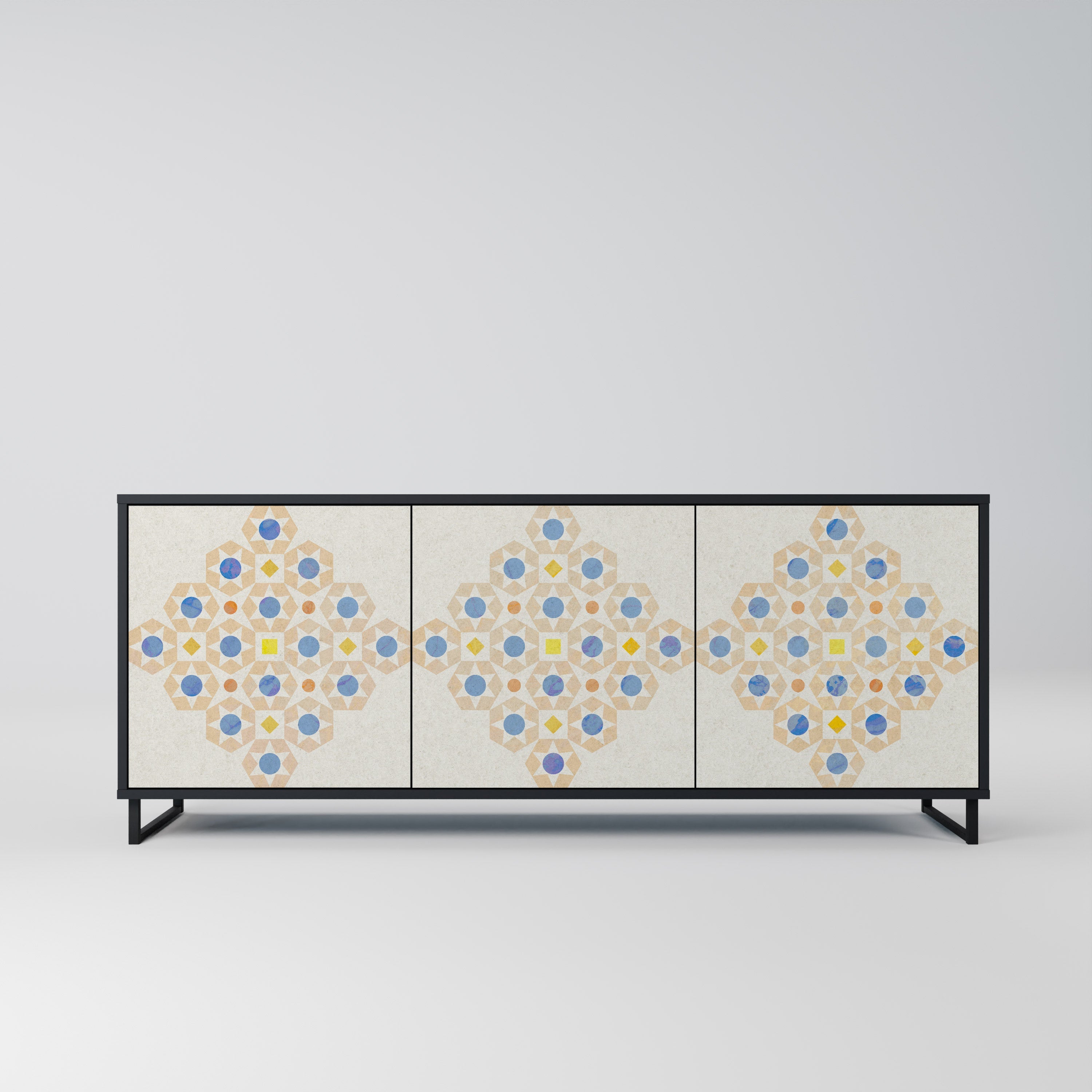 Buffet 3 portes à motifs Prisma, finition noire