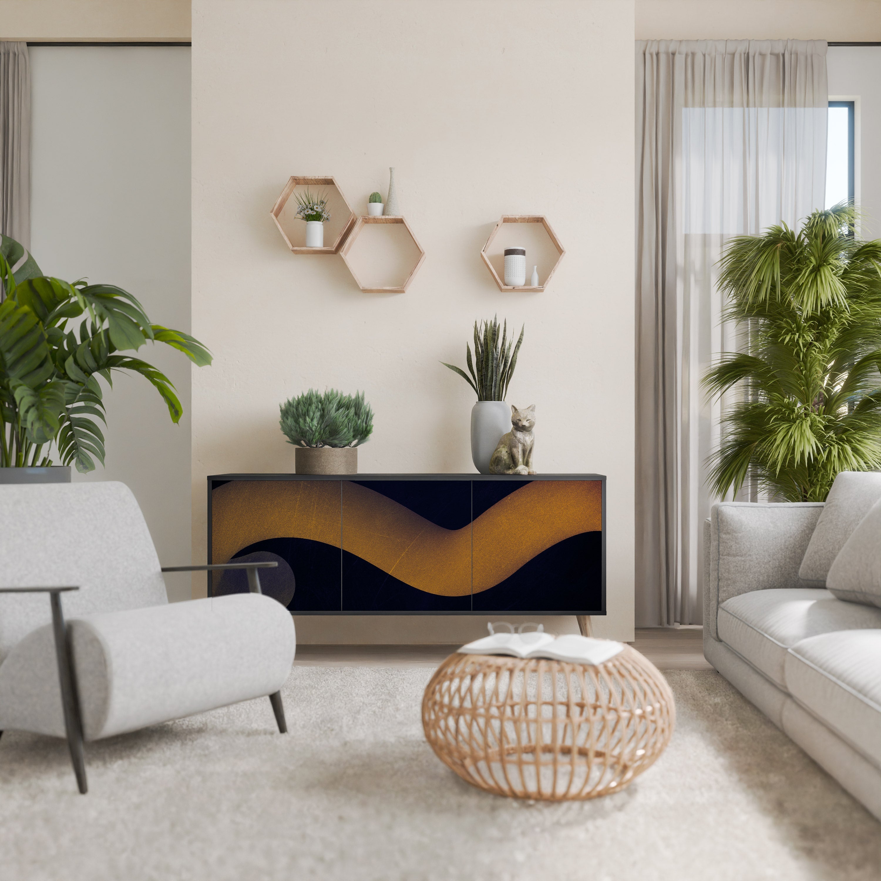 Buffet 3 portes HOLLOW TIME en finition noire