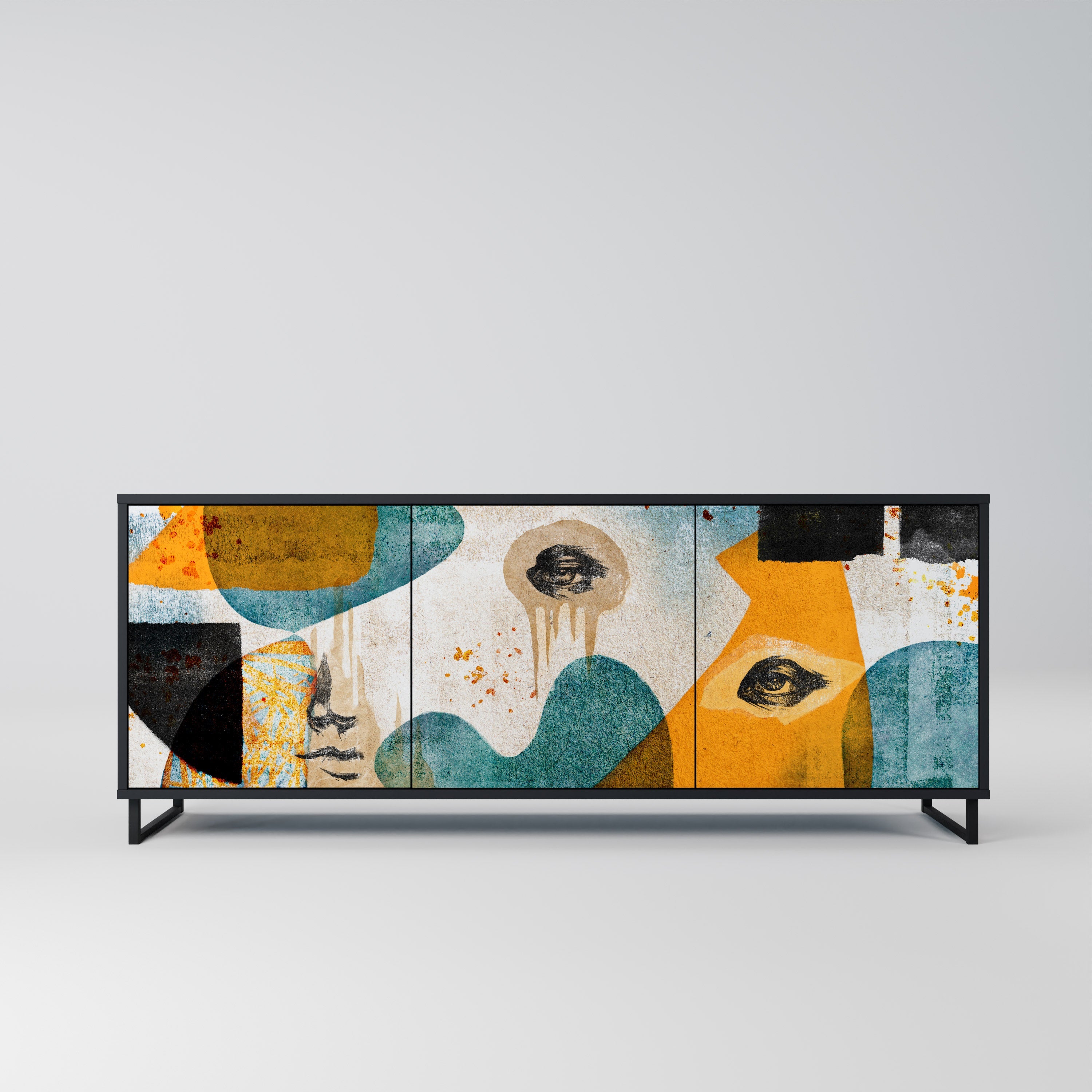 Buffet 3 portes ABSTRACT FACES en finition noire