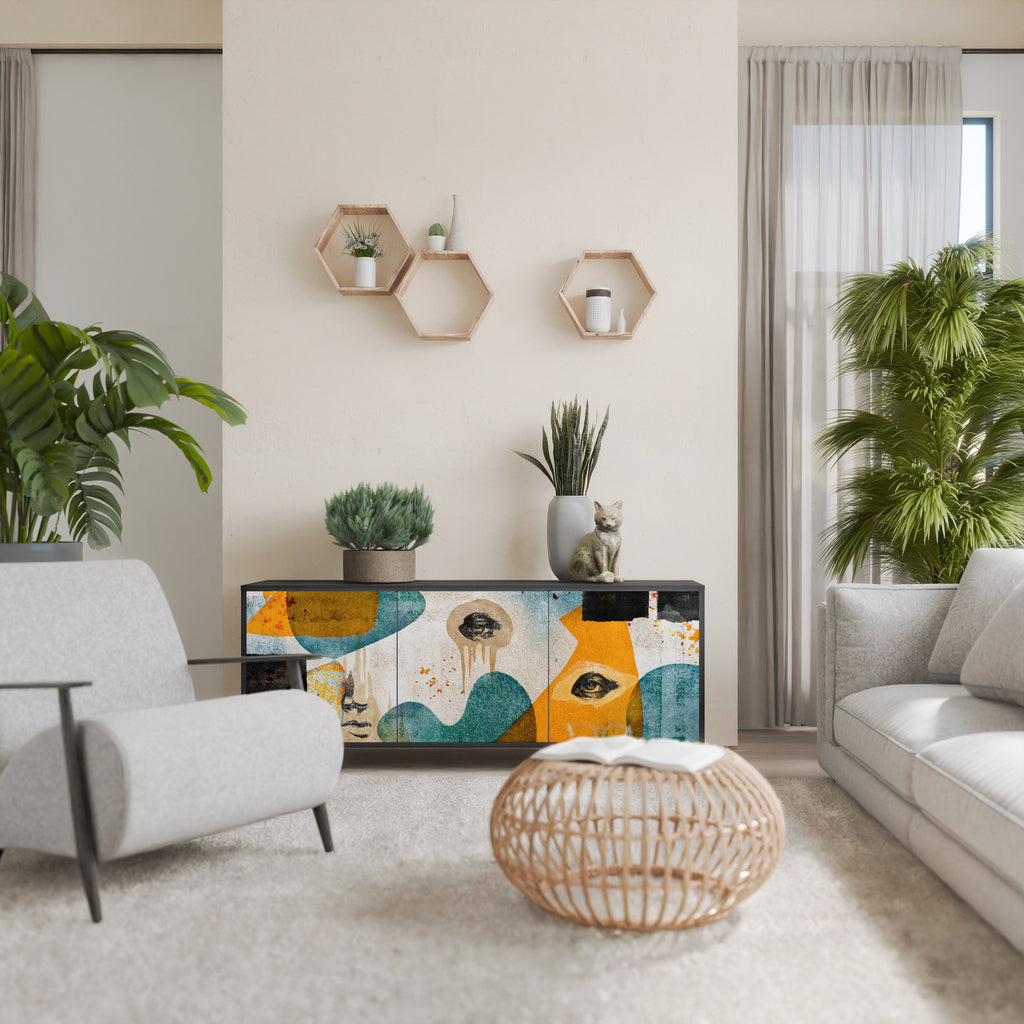 Buffet 3 portes ABSTRACT FACES en finition noire