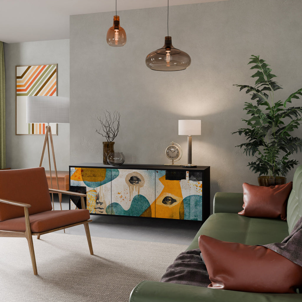 Buffet 3 portes ABSTRACT FACES en finition noire