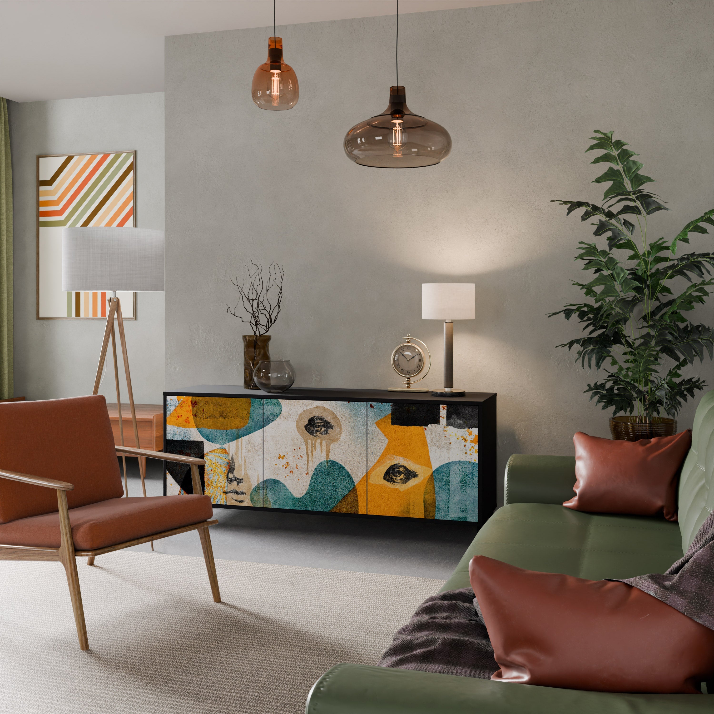 Buffet 3 portes ABSTRACT FACES en finition noire