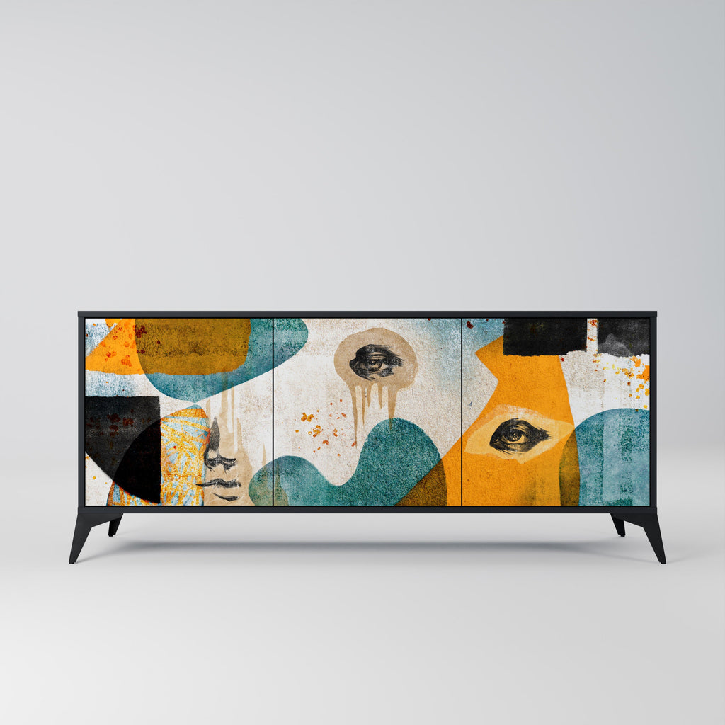 Buffet 3 portes ABSTRACT FACES en finition noire