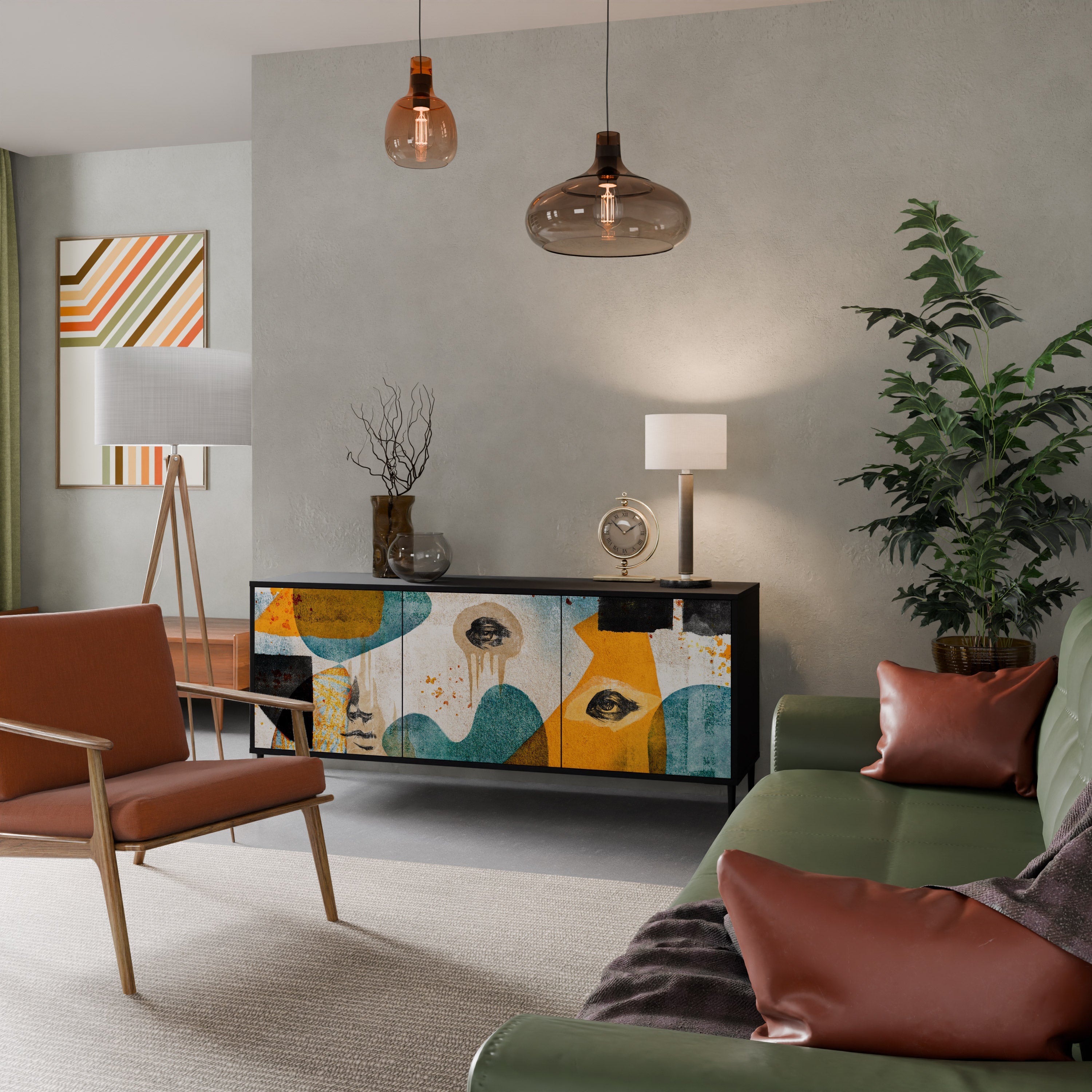 Buffet 3 portes ABSTRACT FACES en finition noire