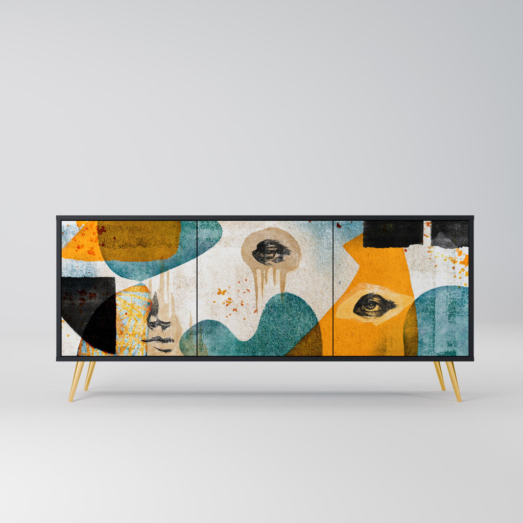 Buffet 3 portes ABSTRACT FACES en finition noire