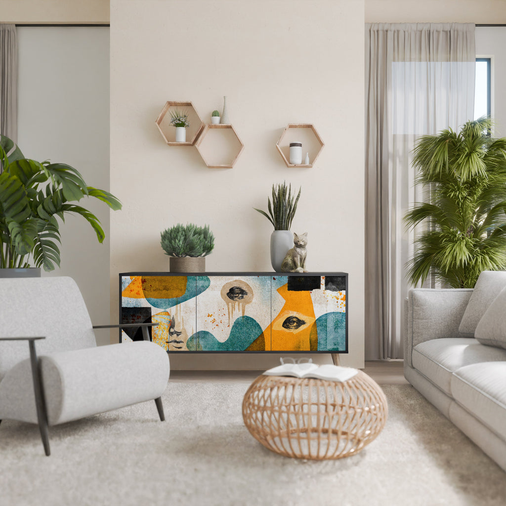 Buffet 3 portes ABSTRACT FACES en finition noire