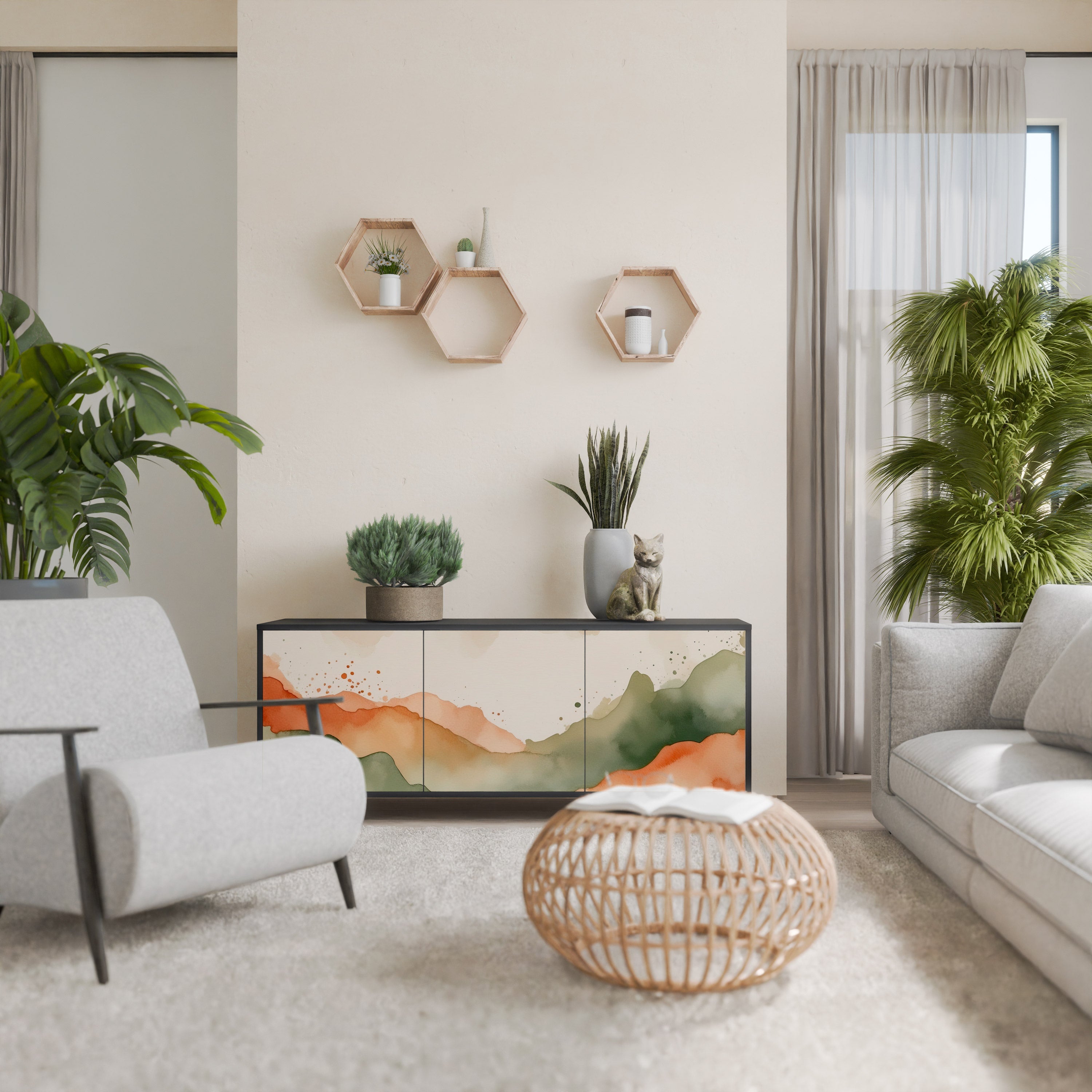 Buffet 3 portes WATERCOLOUR PEAKS en finition noire