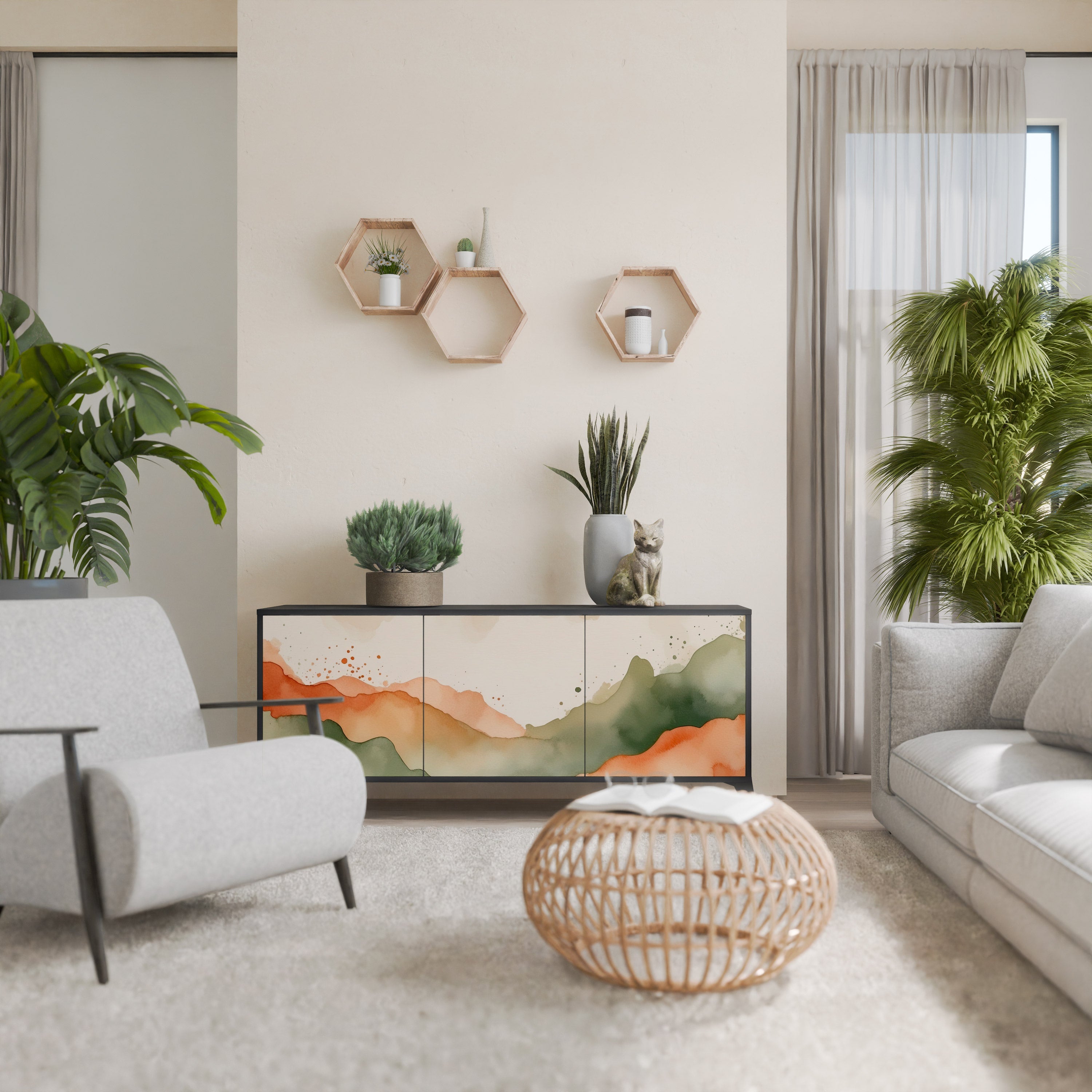 Buffet 3 portes WATERCOLOUR PEAKS en finition noire